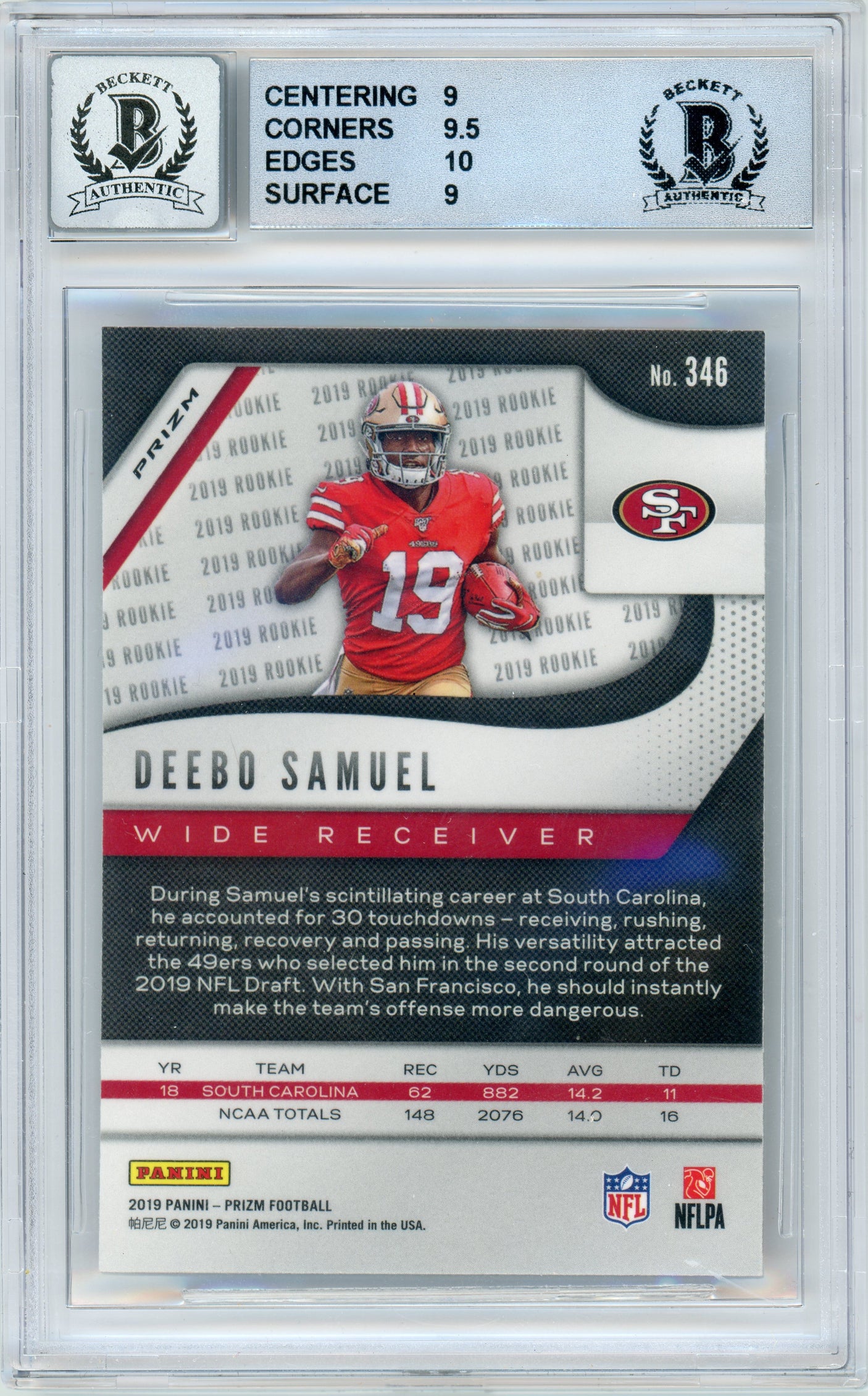 2019 Panini Prizm Silver #346 Deebo Samuel RC 49ers BGS 9 Autograph 10