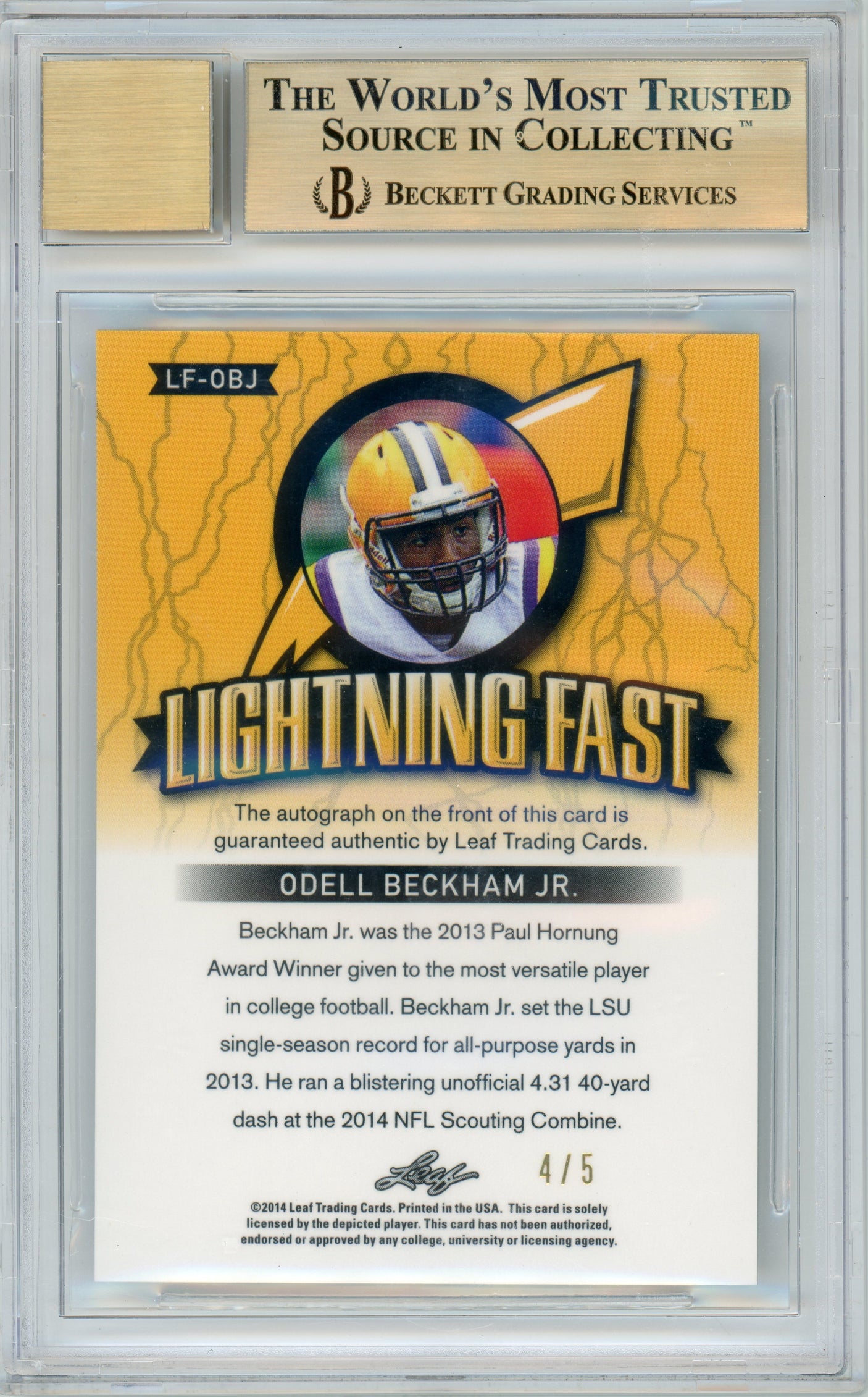2014 Leaf Valiant Draft Lightning Fast Black #LF-OBJ Odell Beckham Jr. /5 RC LSU BGS 9.5 Auto 9