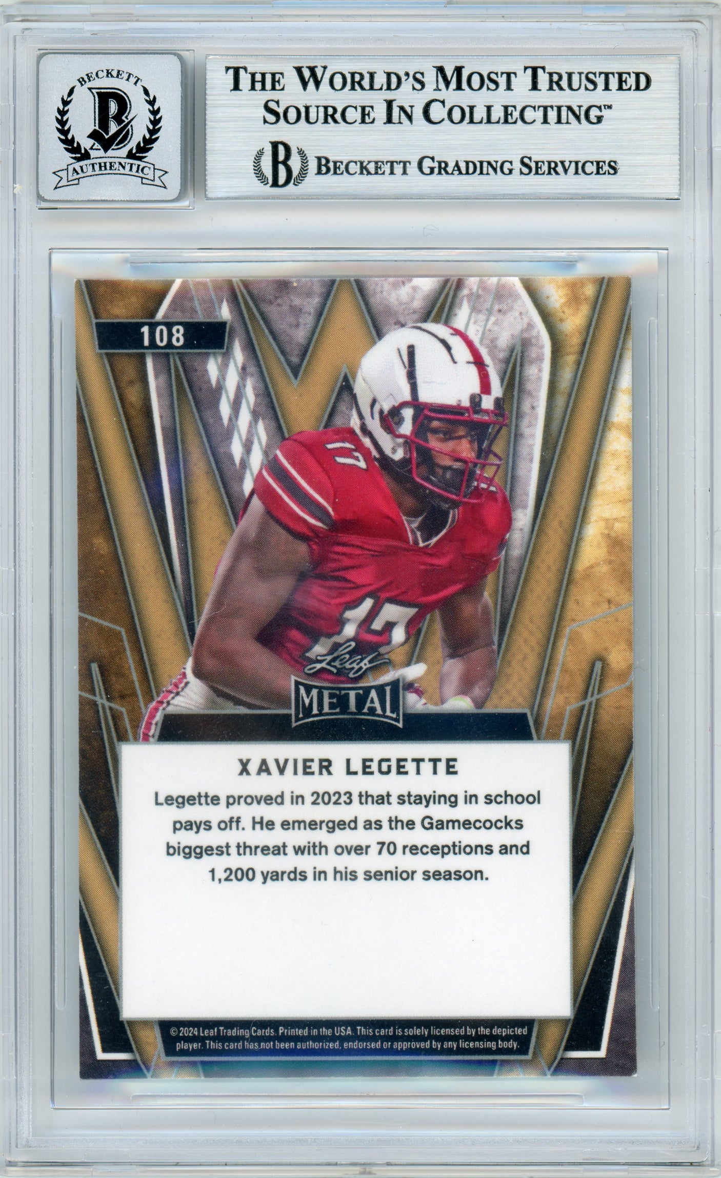 2024 Leaf Metal Silver #108 Xaiver Legette RC Panthers BGS Autograph 10