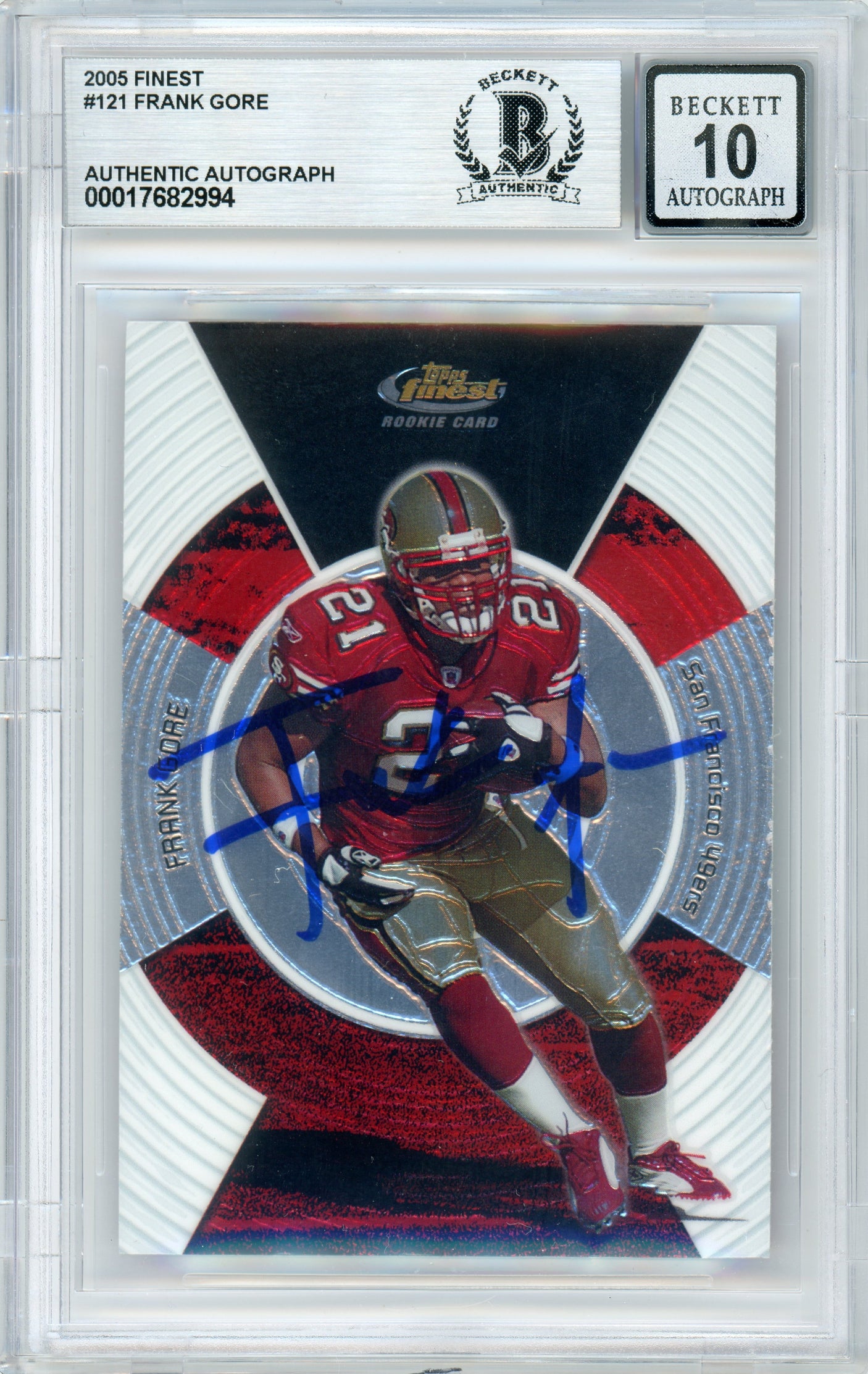 2005 Finest #121 Frank Gore RC 49ers BGS Autograph 10