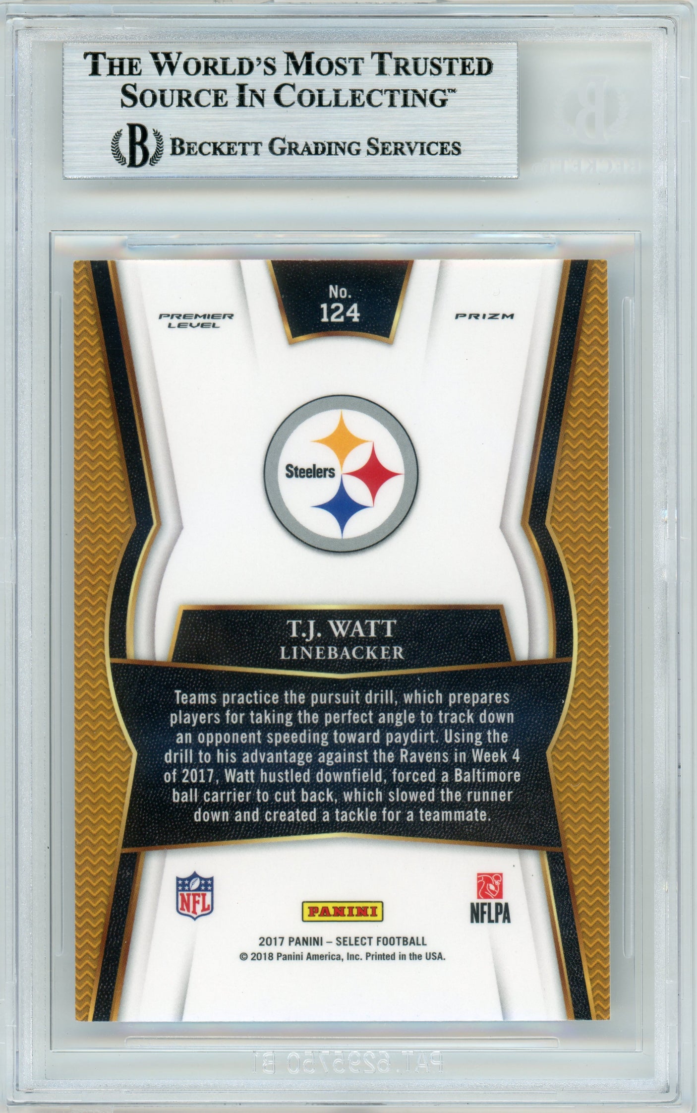 2017 Panini Select #124 T.J. Watt RC Pittsburgh Steelers BGS Autograph
