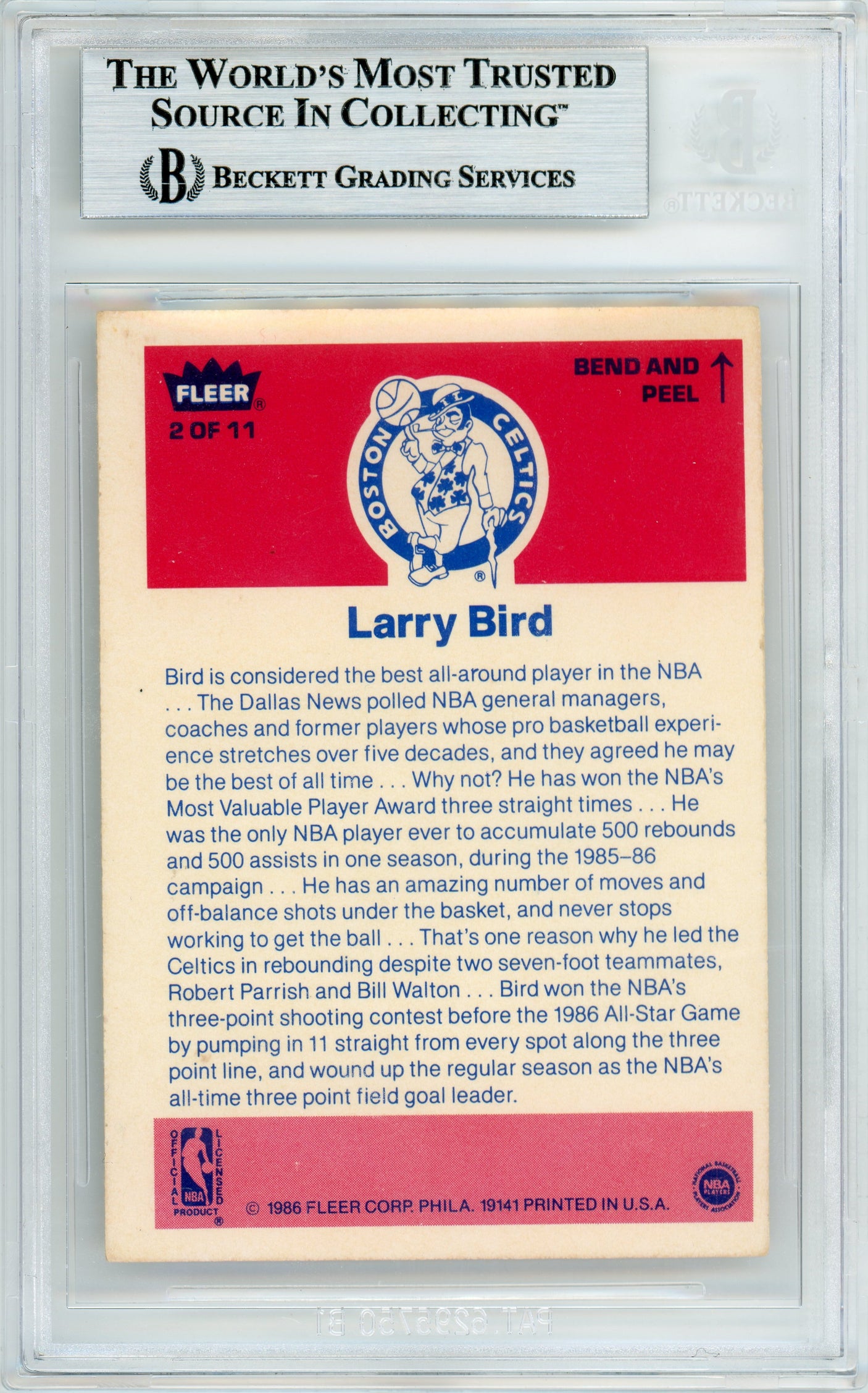 1986-87 Fleer Stickers #2 Larry Bird Boston Celtics BGS Autograph