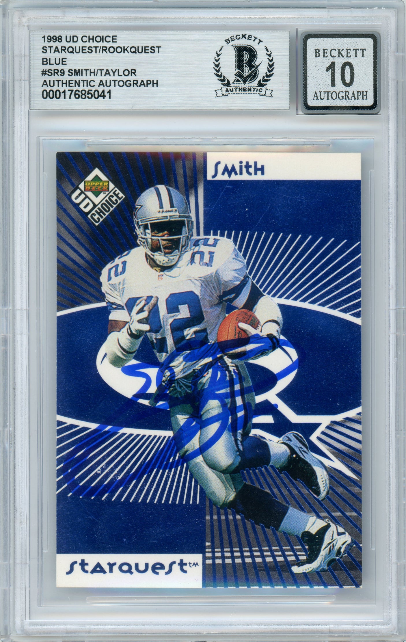 1998 UD Choice Starquest Blue #SR9 Emmitt Smith & Fred Taylor RC BGS Autograph 10