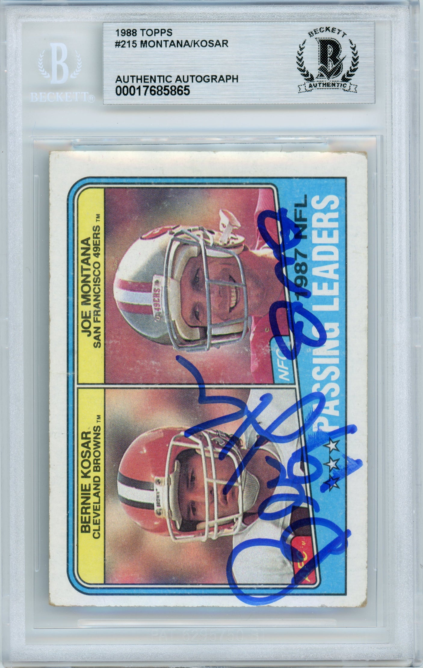 1988 Topps Passing Leaders #215 Joe Montana & Bernie Kosar BGS Autograph