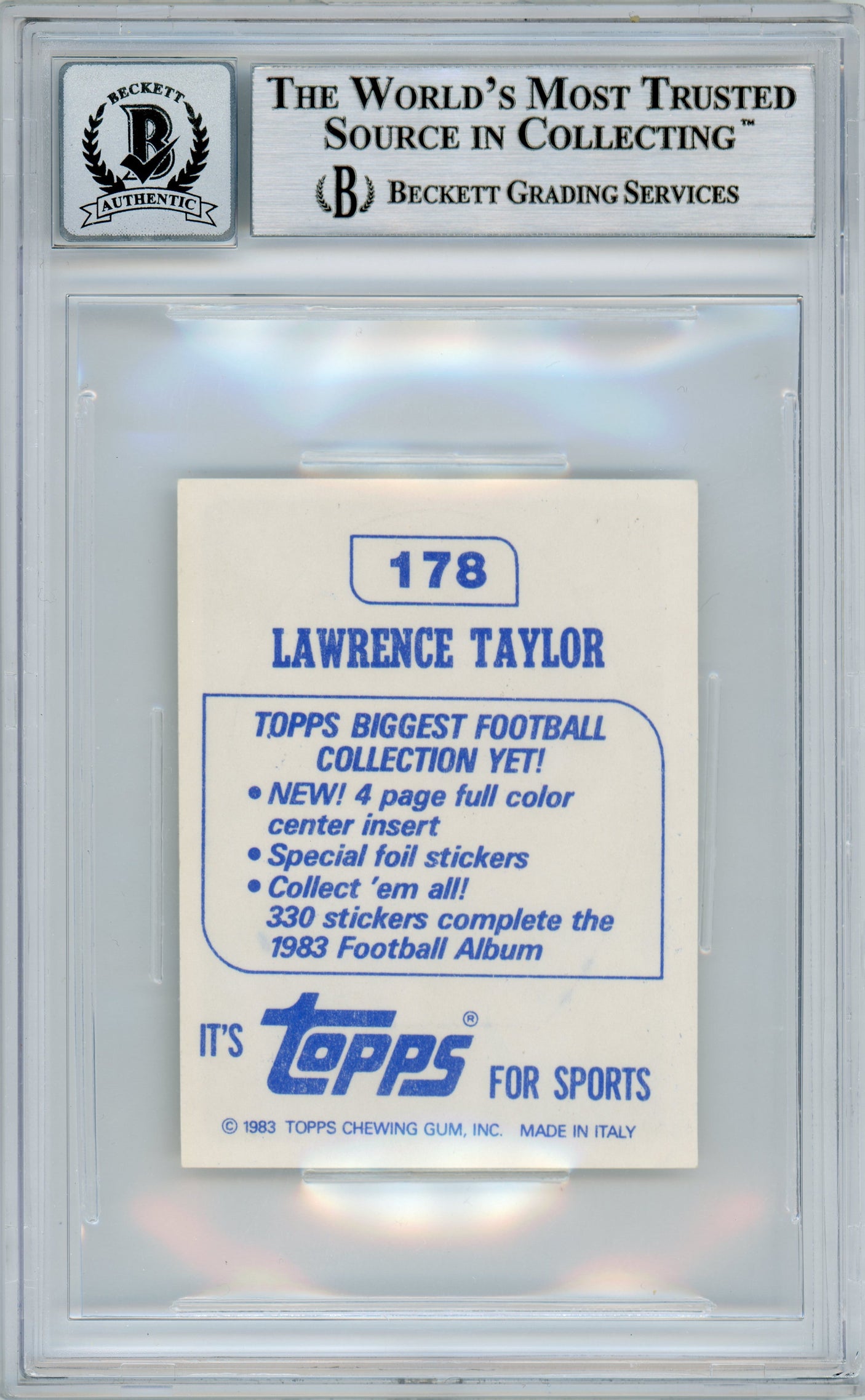 1983 Topps Stickers #178 Lawrence Taylor Giants BGS Autograph 10