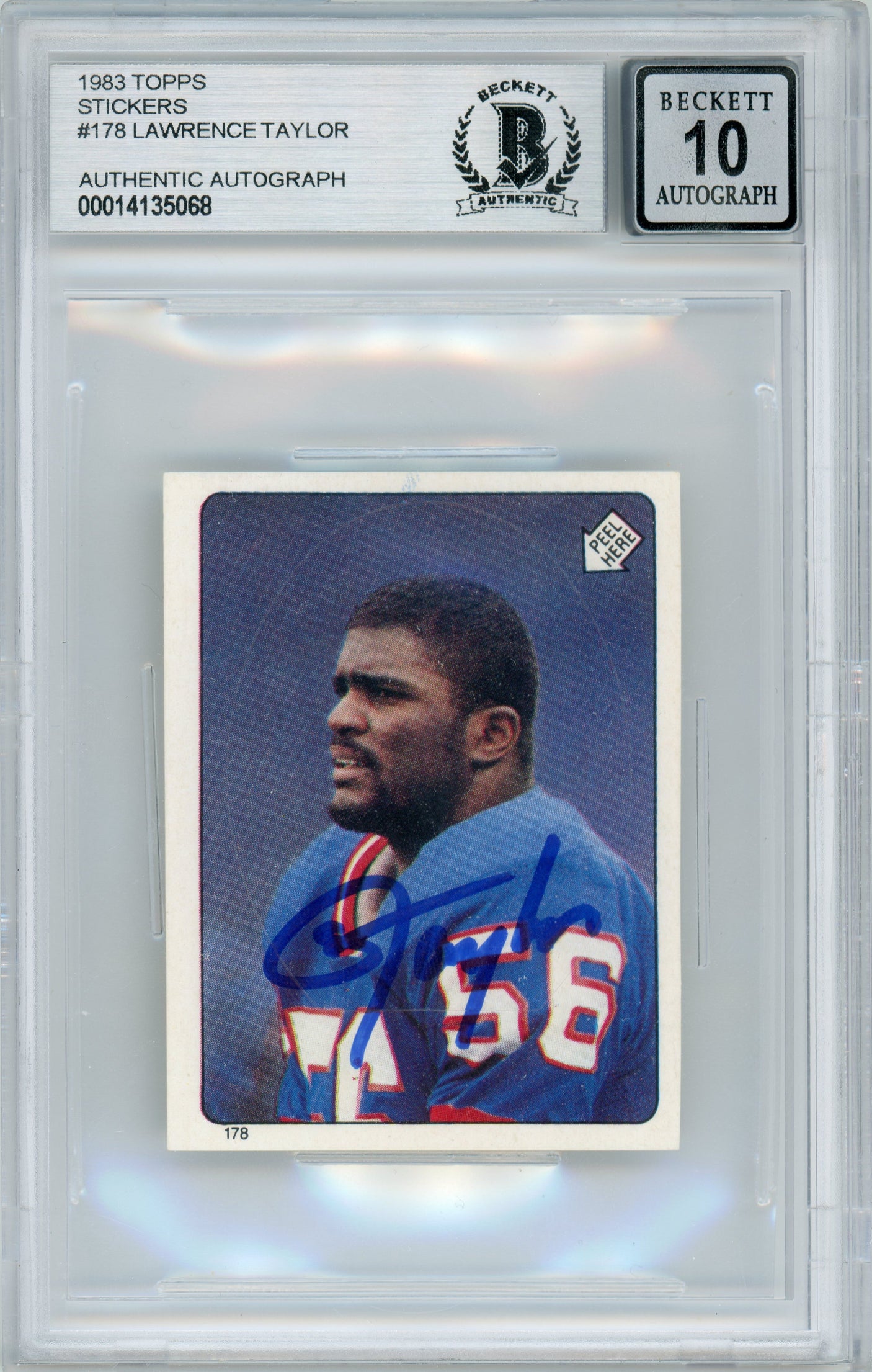 1983 Topps Stickers #178 Lawrence Taylor Giants BGS Autograph 10
