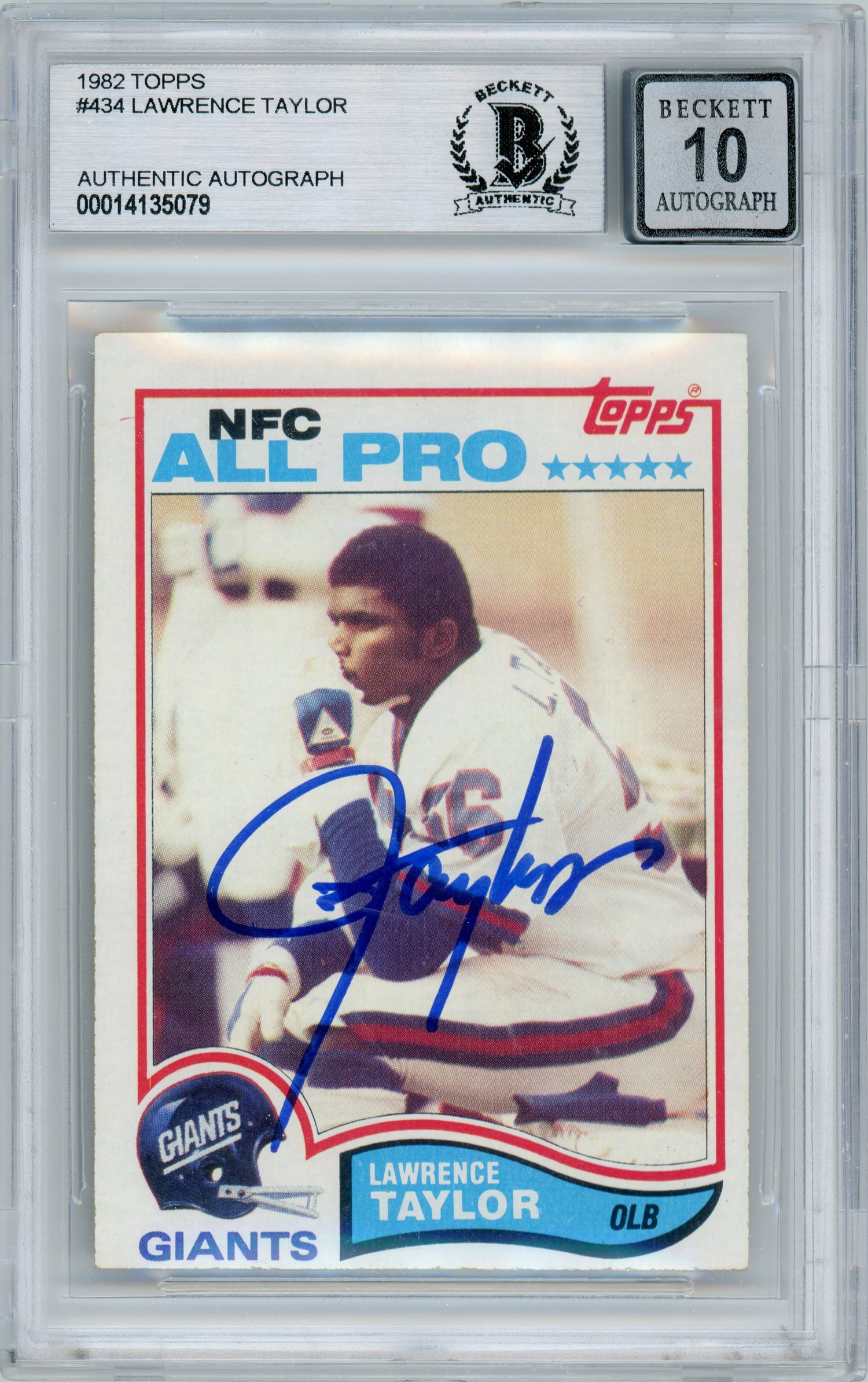 1982 Topps NFC All-Pro #434 Lawrence Taylor RC Giants BGS Autograph 10