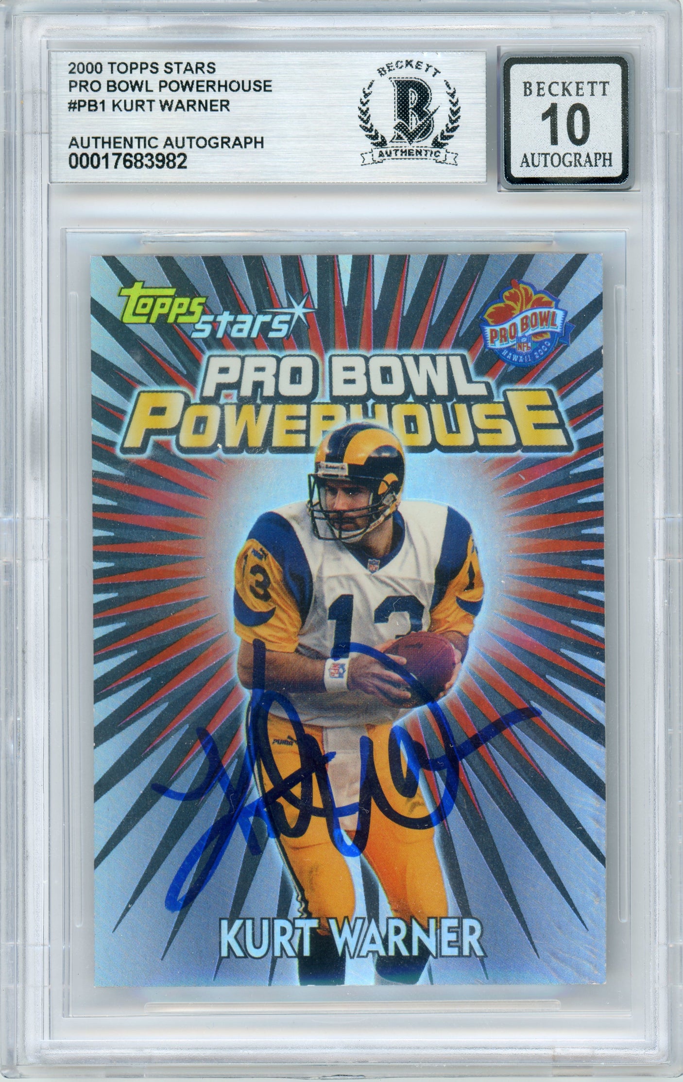 2000 Topps Stars Pro Bowl Powerhouse #PB1 Kurt Warner Rams BGS Autograph 10