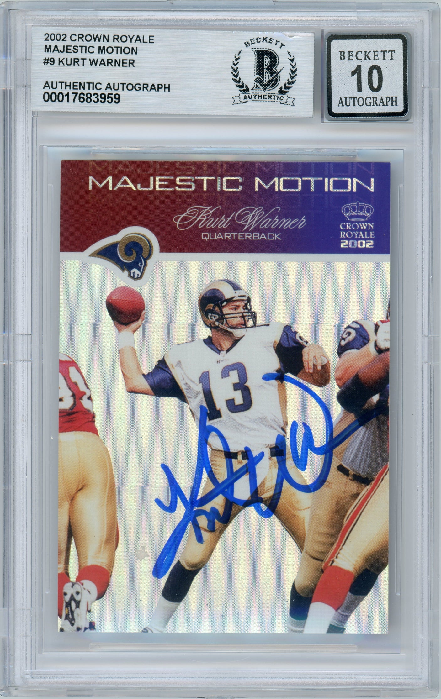 2002 Crown Royale Majestic Motion #9 Kurt Warner Rams BGS Autograph 10