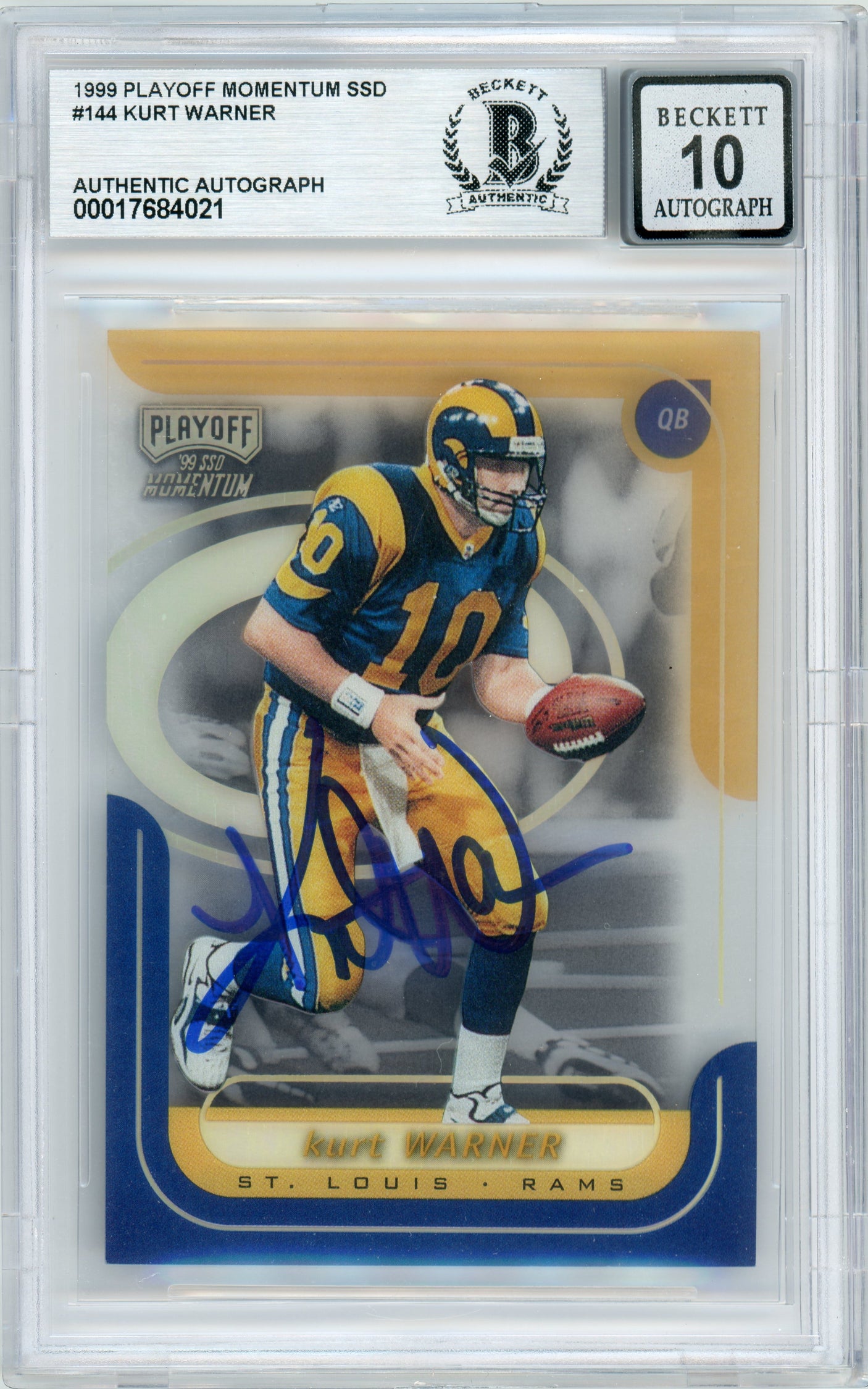1999 Playoff Momentum SSD #144 Kurt Warner RC Rams BGS Autograph 10
