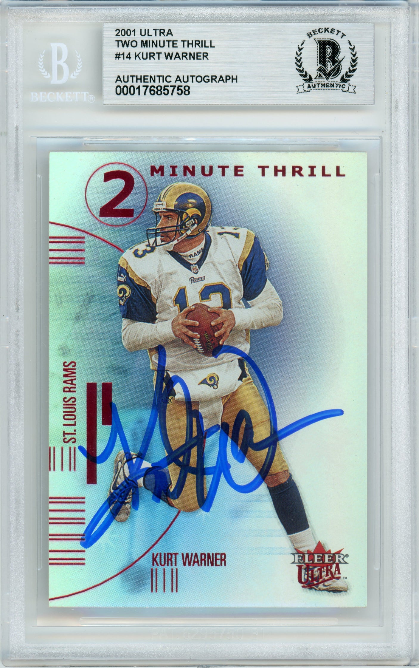 2001 Fleer Ultra Two Minute Thrill #14 Kurt Warner Rams BGS Autograph