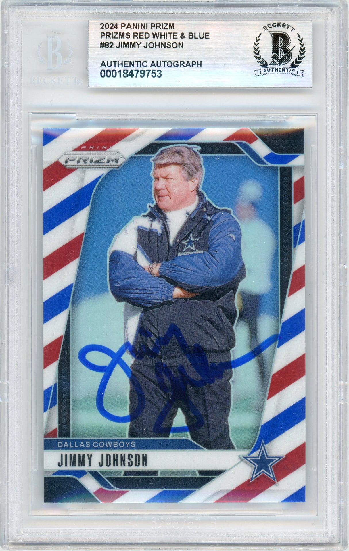 2024 Panini Prizm - Red, White & Blue #82 Jimmy Johnson Cowboys BGS Autograph