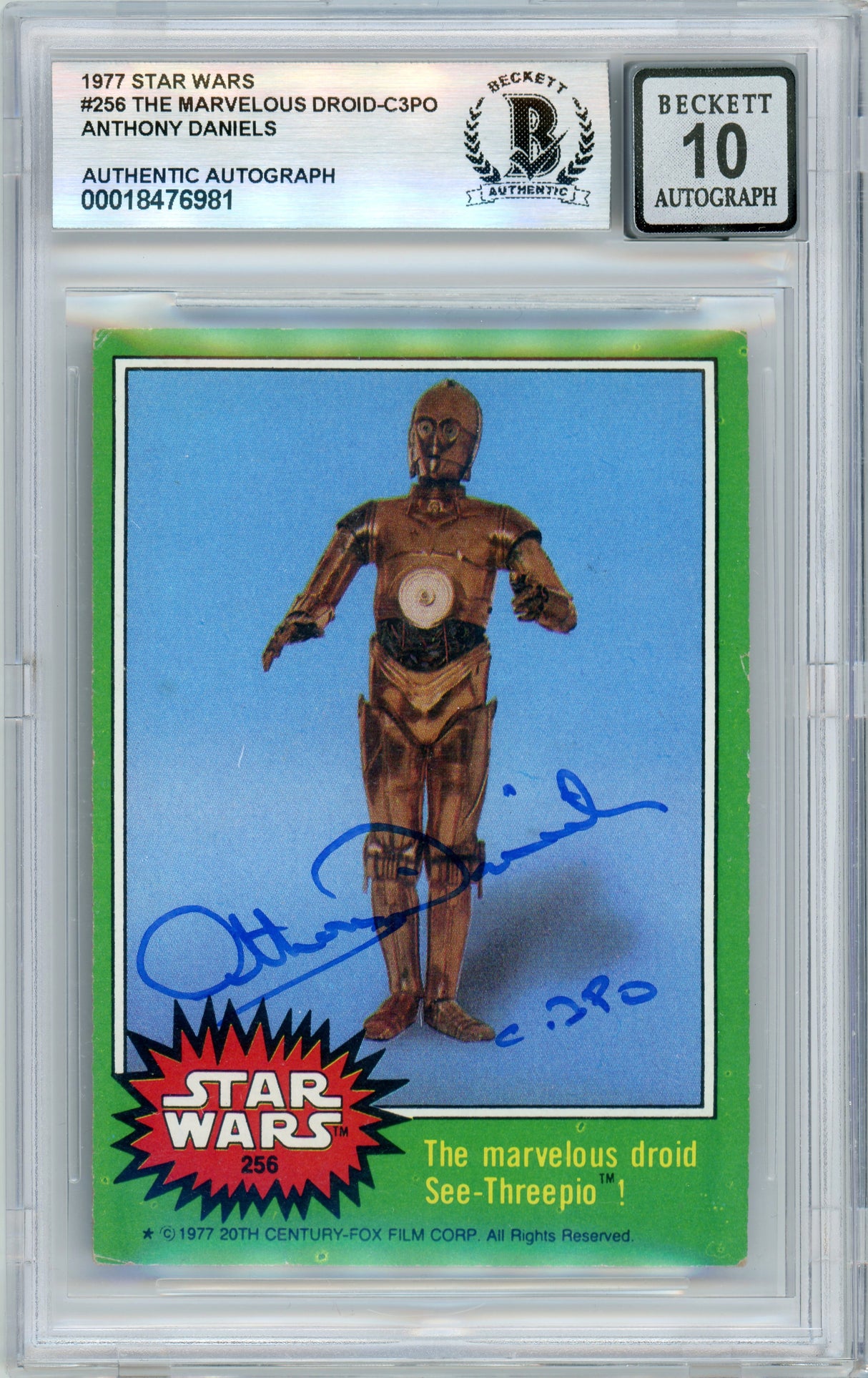 1977 Star Wars -The Marvelous Droid-C3P0 #256 Anthony Daniels RC BGS Autograph 10