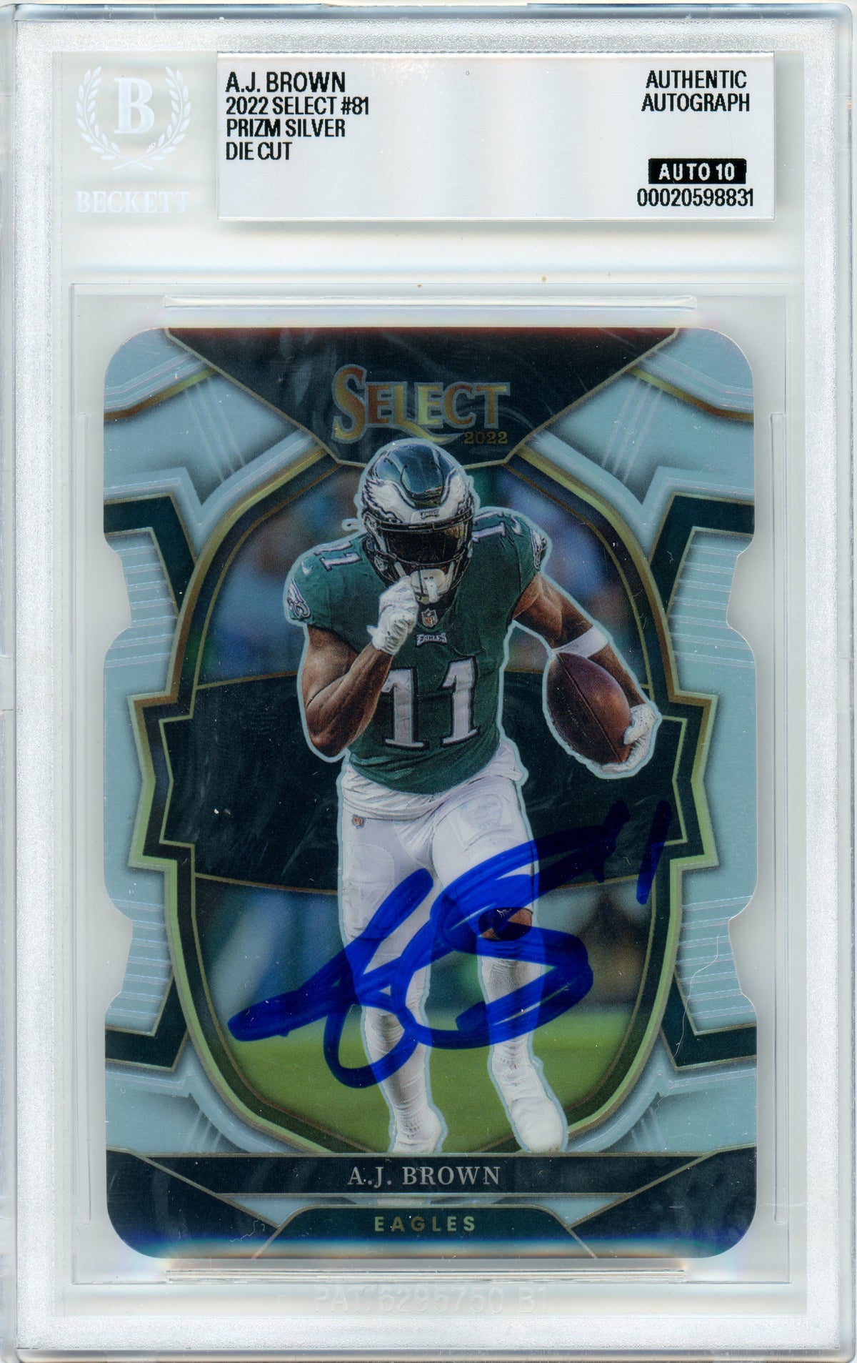 2022 Select - Silver Prizm Die Cut #81 AJ Brown Philadelphia Eagles BGS Autograph 10