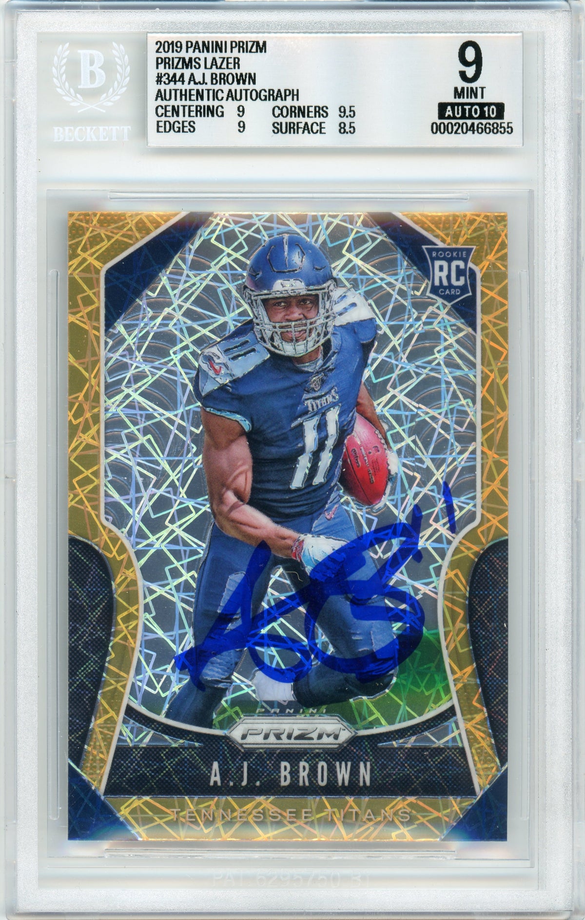 2019 Prizm - Lazer Prizm #344 AJ Brown RC Tennessee Titans BGS 9 Autograph 10