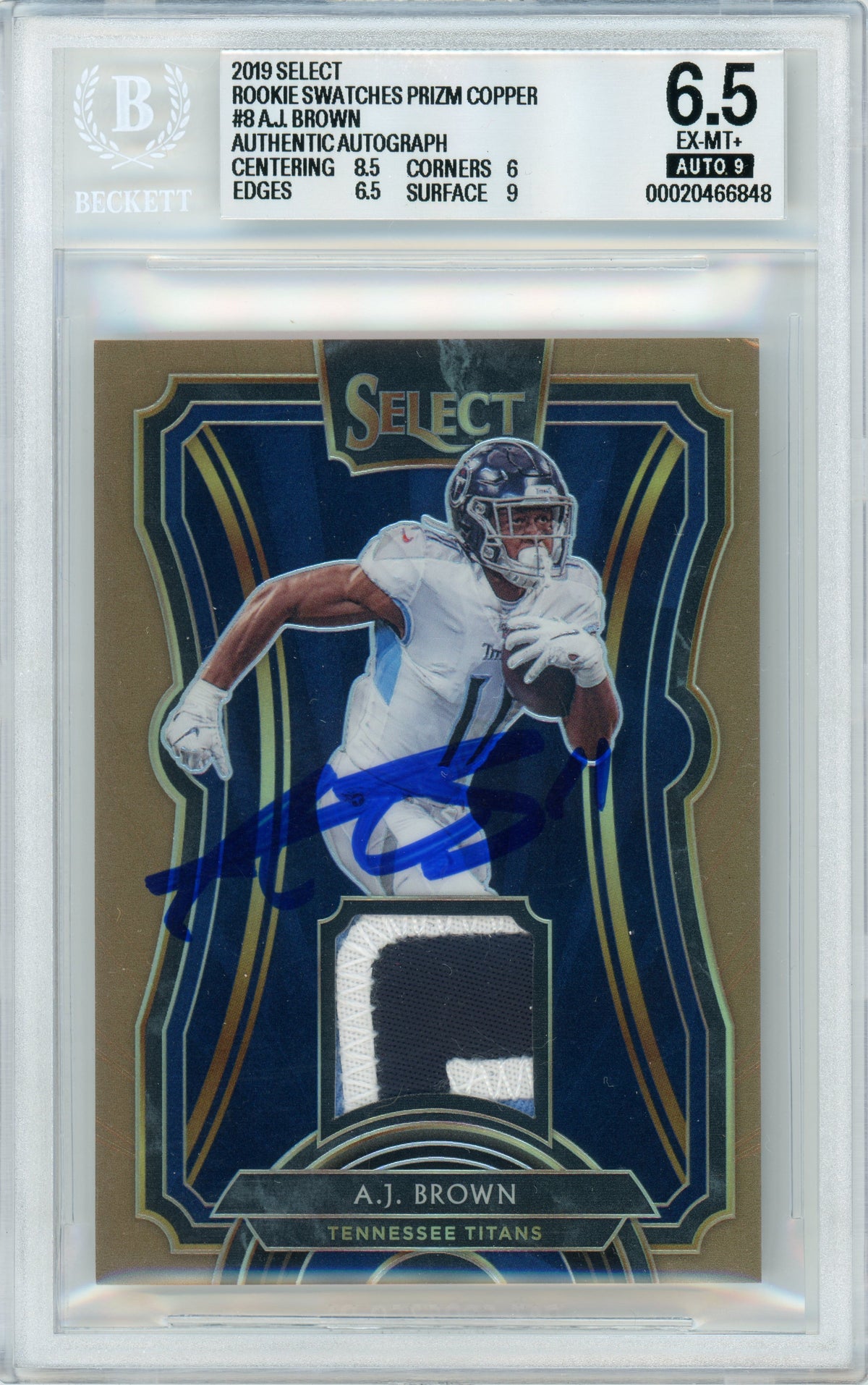 2019 Select - Rookie Swatches Copper Prizm /49 #RS-8 AJ Brown RC Titans BGS 6.5 Auto 10