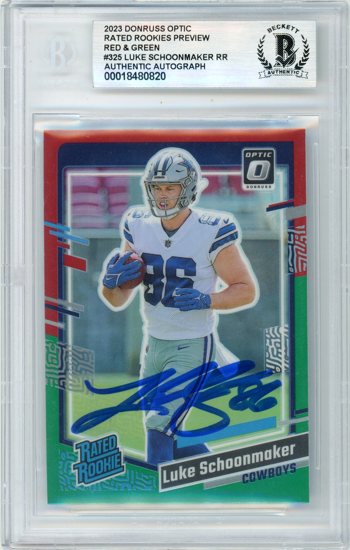 2023 Donruss Optic - Red & Green #325 Luke Schoonmaker RC Cowboys BGS Autograph