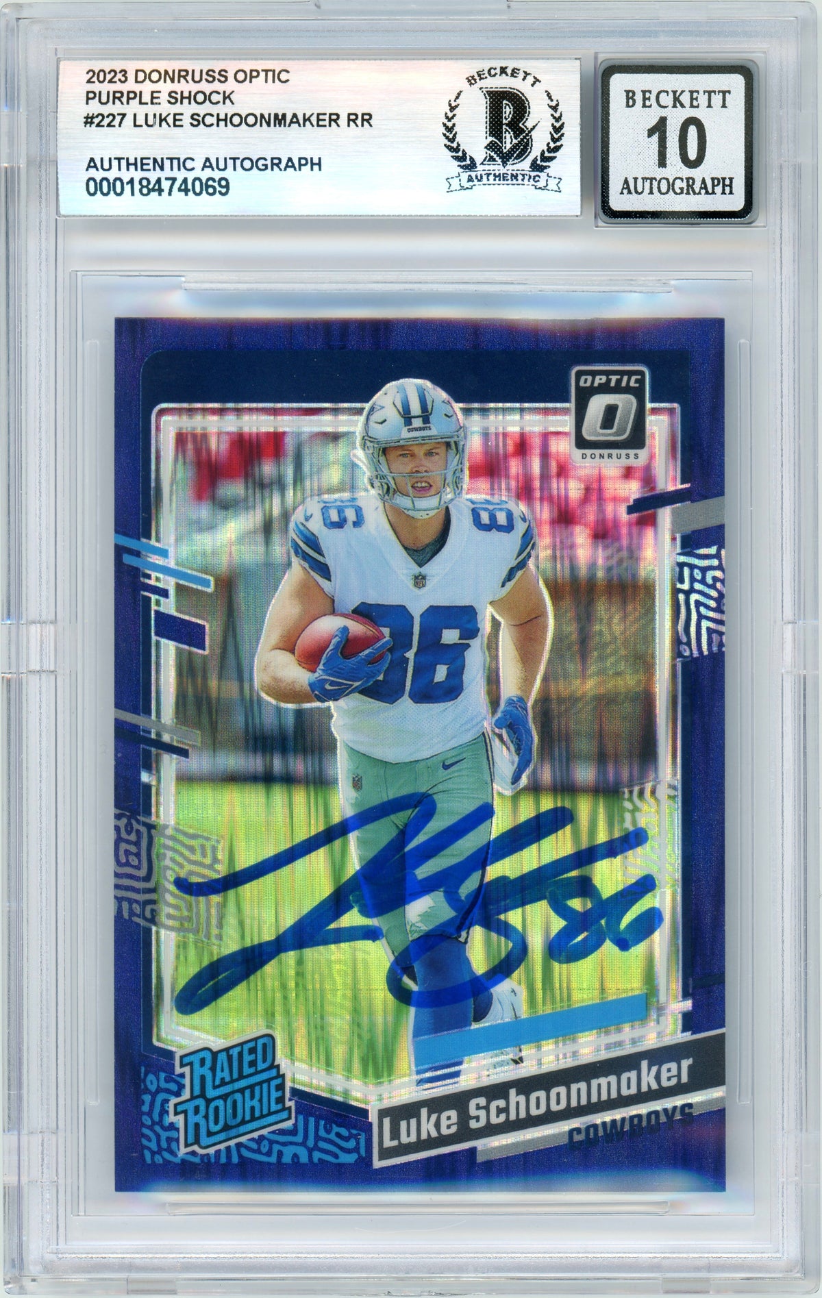 2023 Donruss Optic - Purple Shock #227 Luke Schoonmaker RC Dallas Cowboys BGS Auto 10