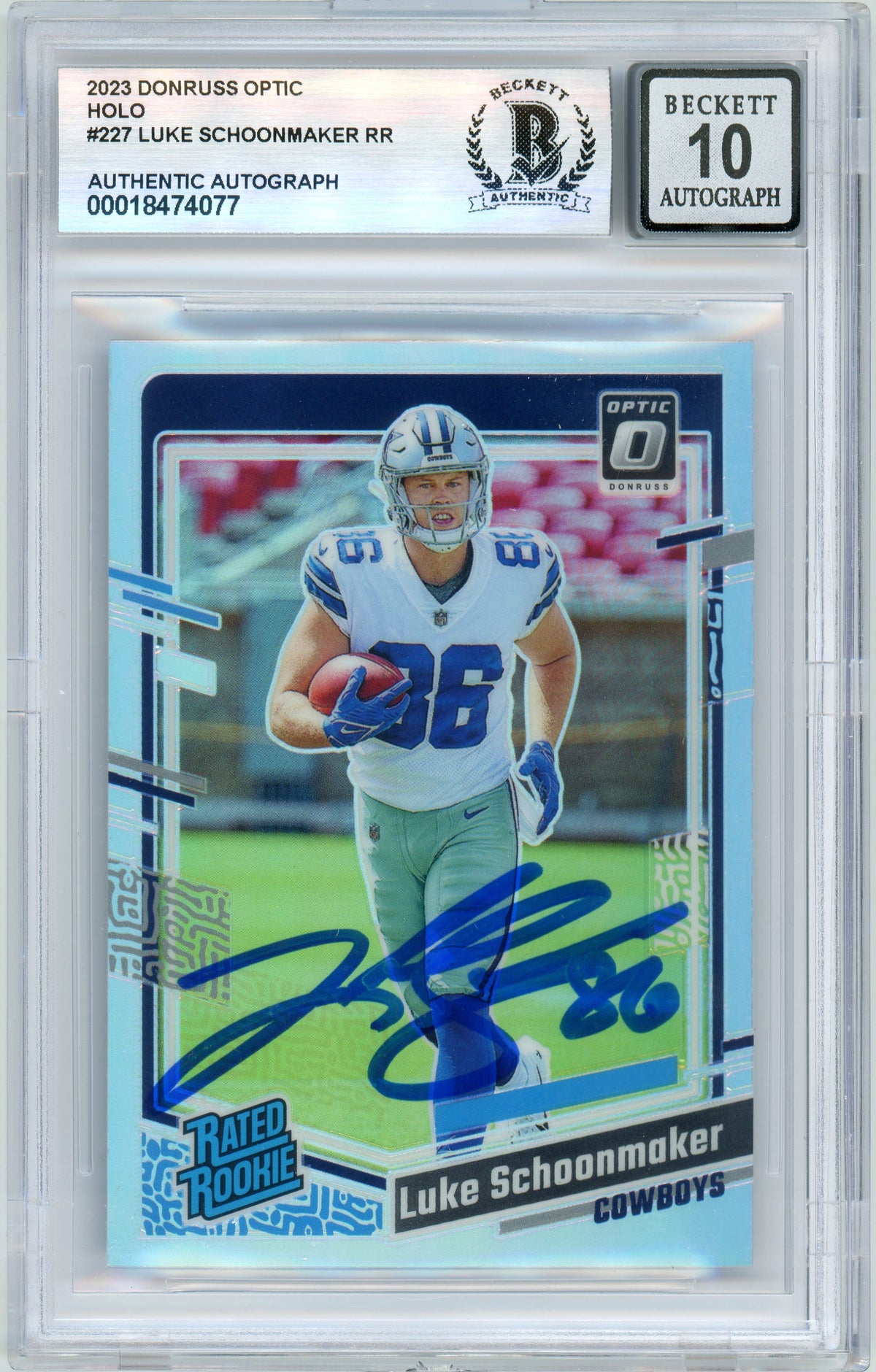 2023 Donruss Optic - Holo #227 Luke Schoonmaker RC Dallas Cowboys BGS Autograph 10