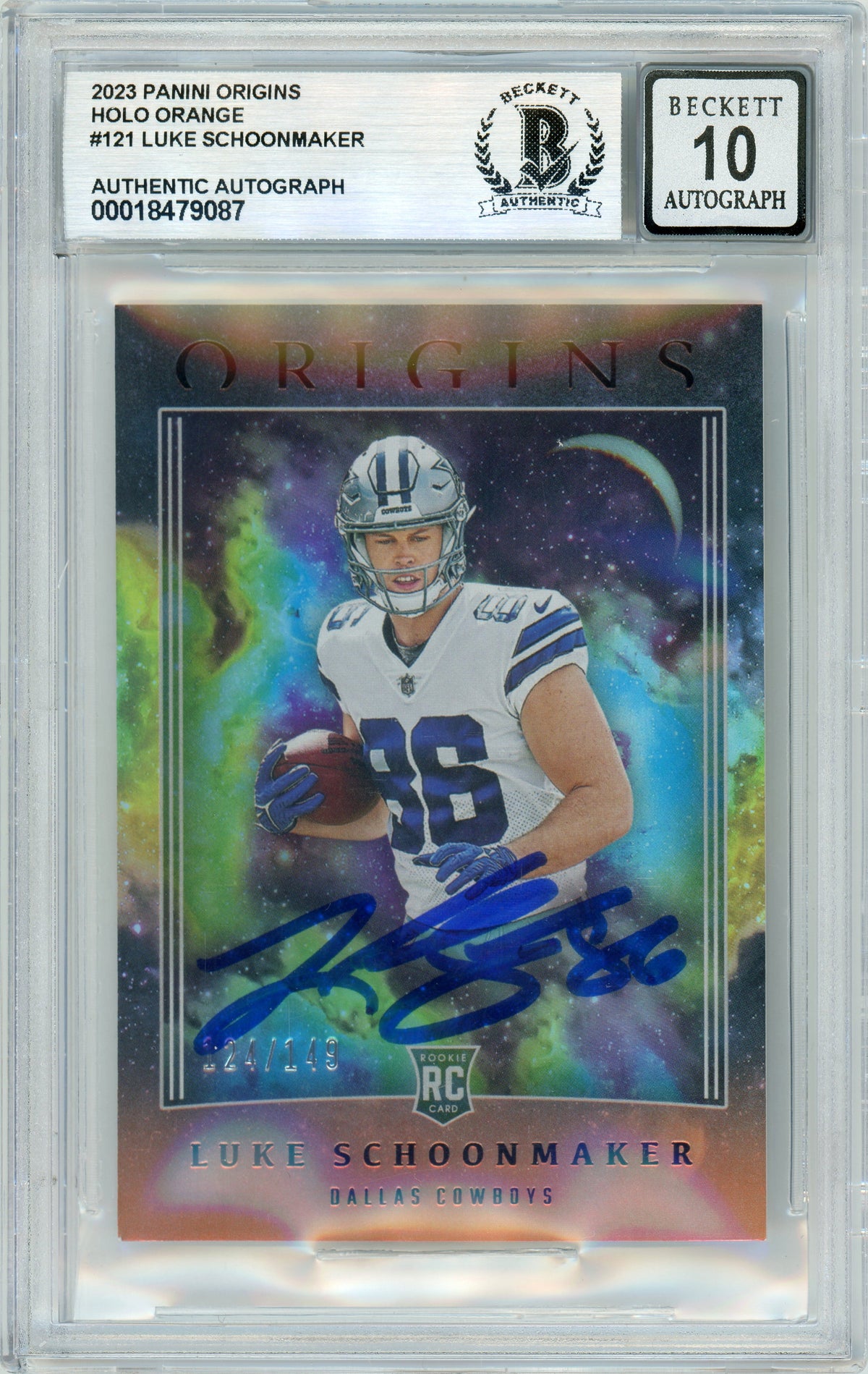 2023 Origins - Orange /149 #121 Luke Schoonmaker RC Dallas Cowboys BGS Autograph 10