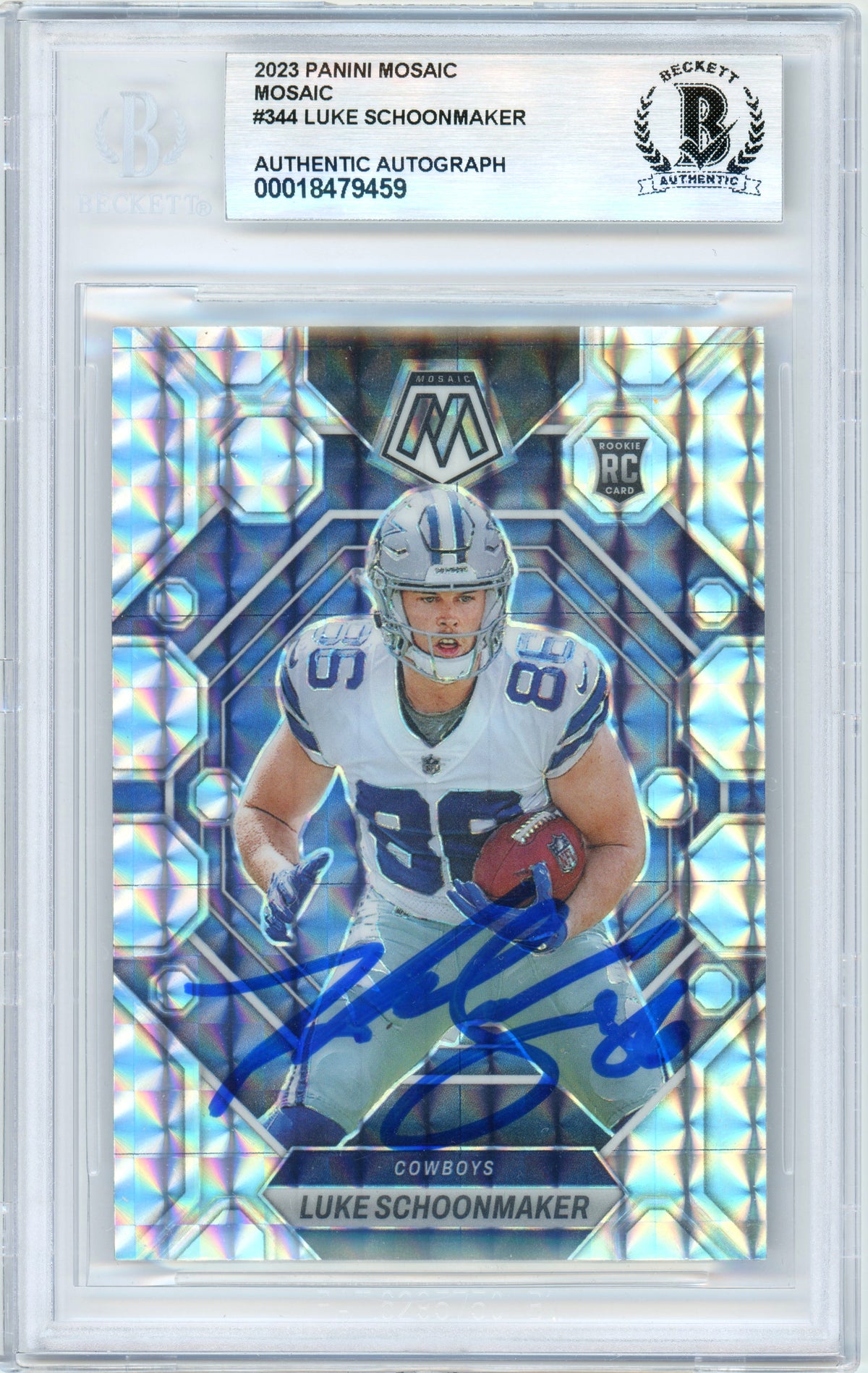 2023 Mosaic - Silver Mosaic #344 Luke Schoonmaker RC Dallas Cowboys BGS Autograph