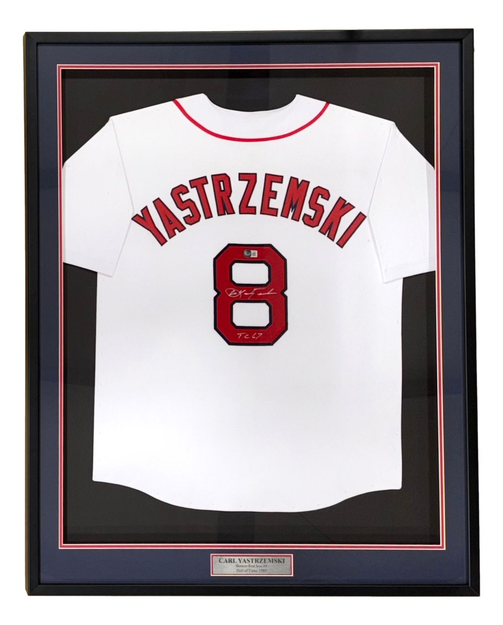 Carl Yastrzemski Boston Signed Framed White Baseball Jersey TC 67 BAS