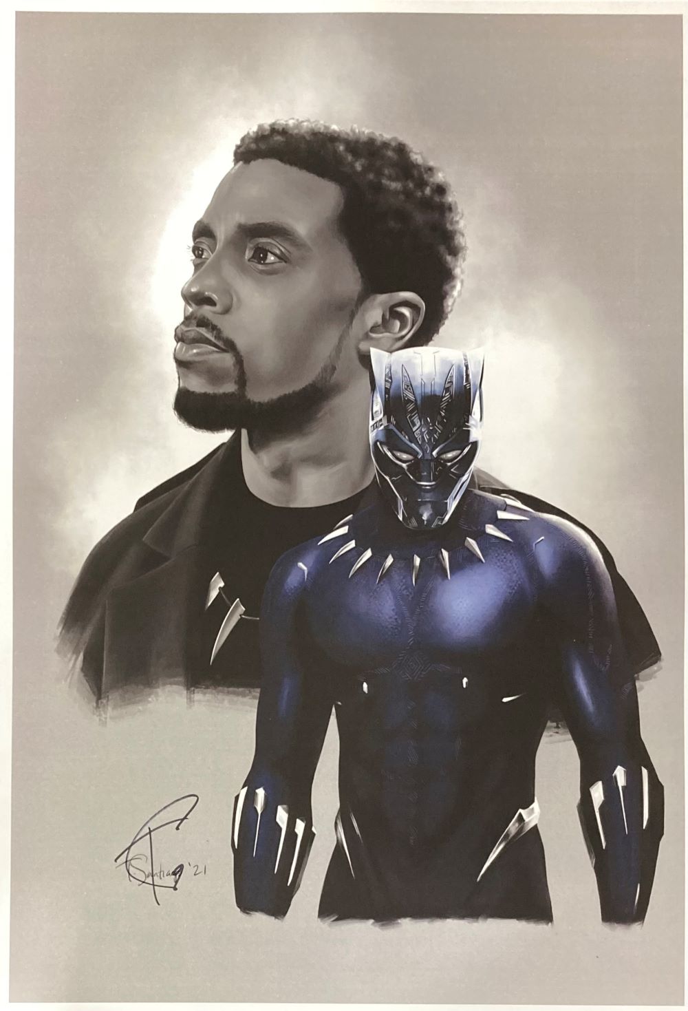 Chadwick Boseman 13x19 Black Panther Lithograph Signed by Tony Santiago