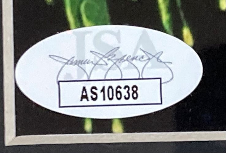 The Cheech & Chong Signed Framed 8x10 Marijuana Zombie by Sports Integrity includes a JSA sticker: oval with black border, signature, JSA lettering in the background, and a white rectangle displaying "AS10638" in black.
