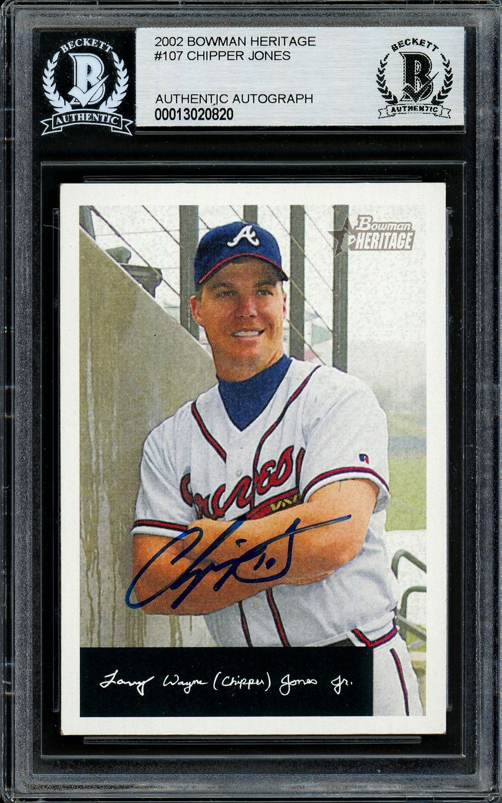 Chipper Jones Signed 2002 Bowman Heritage #107 Braves Trading Card BAS