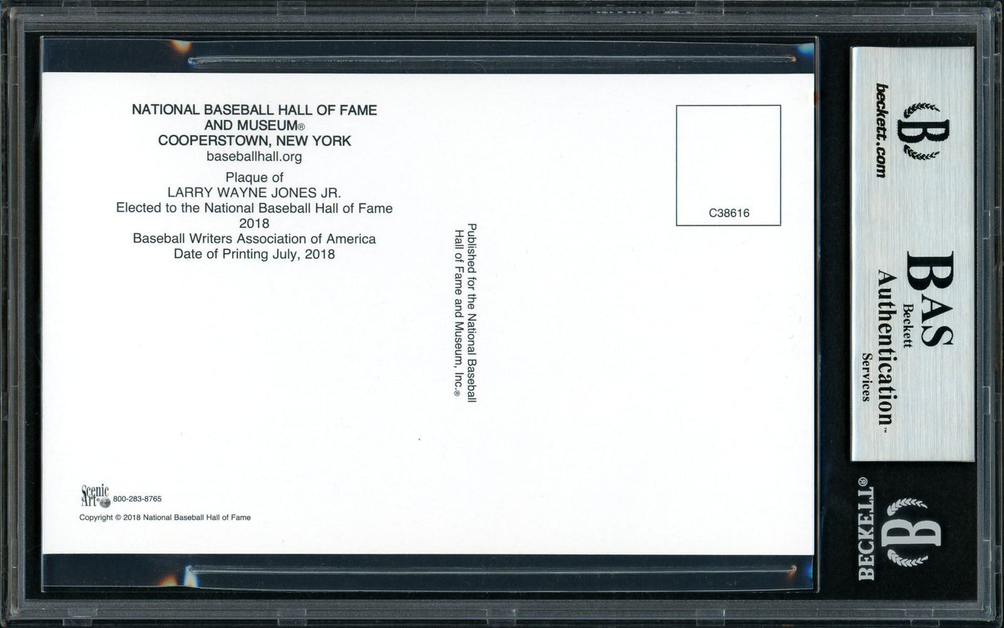 Chipper Jones Signed Atlanta Braves Hall Of Fame Plaque Postcard BAS