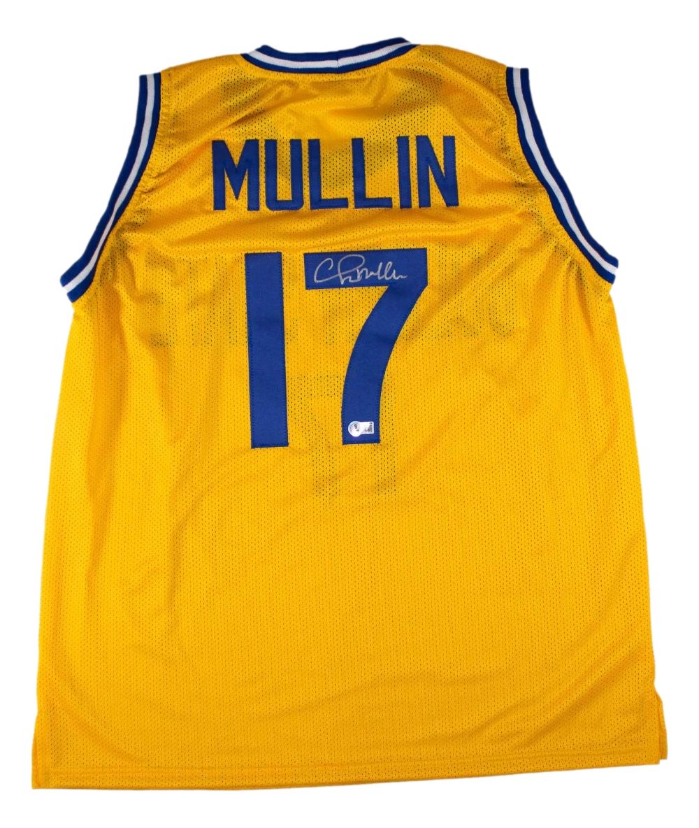 Chris Mullin Golden State Signed Yellow Basketball Jersey BAS