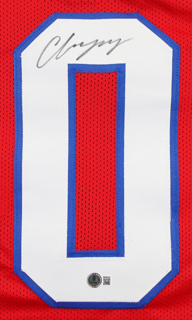 Christian Gonzalez New England Signed Red Football Jersey BAS