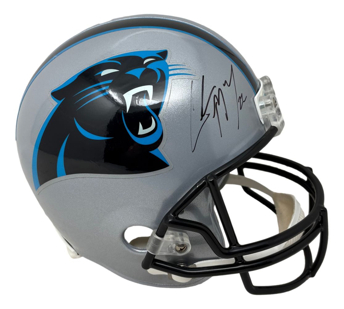 Christian McCaffrey Twice Signed Panthers Full Size Replica Helmet JSA Hologram