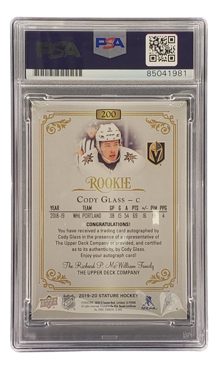 Cody Glass Signed 2020 Upper Deck #200 Vegas Golden Knights Rookie Card PSA/DNA - Sports Integrity