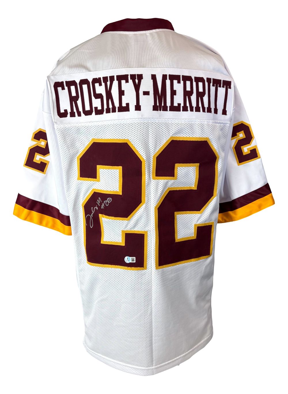 Jacory Croskey-Merritt Washington Signed White Football Jersey BAS