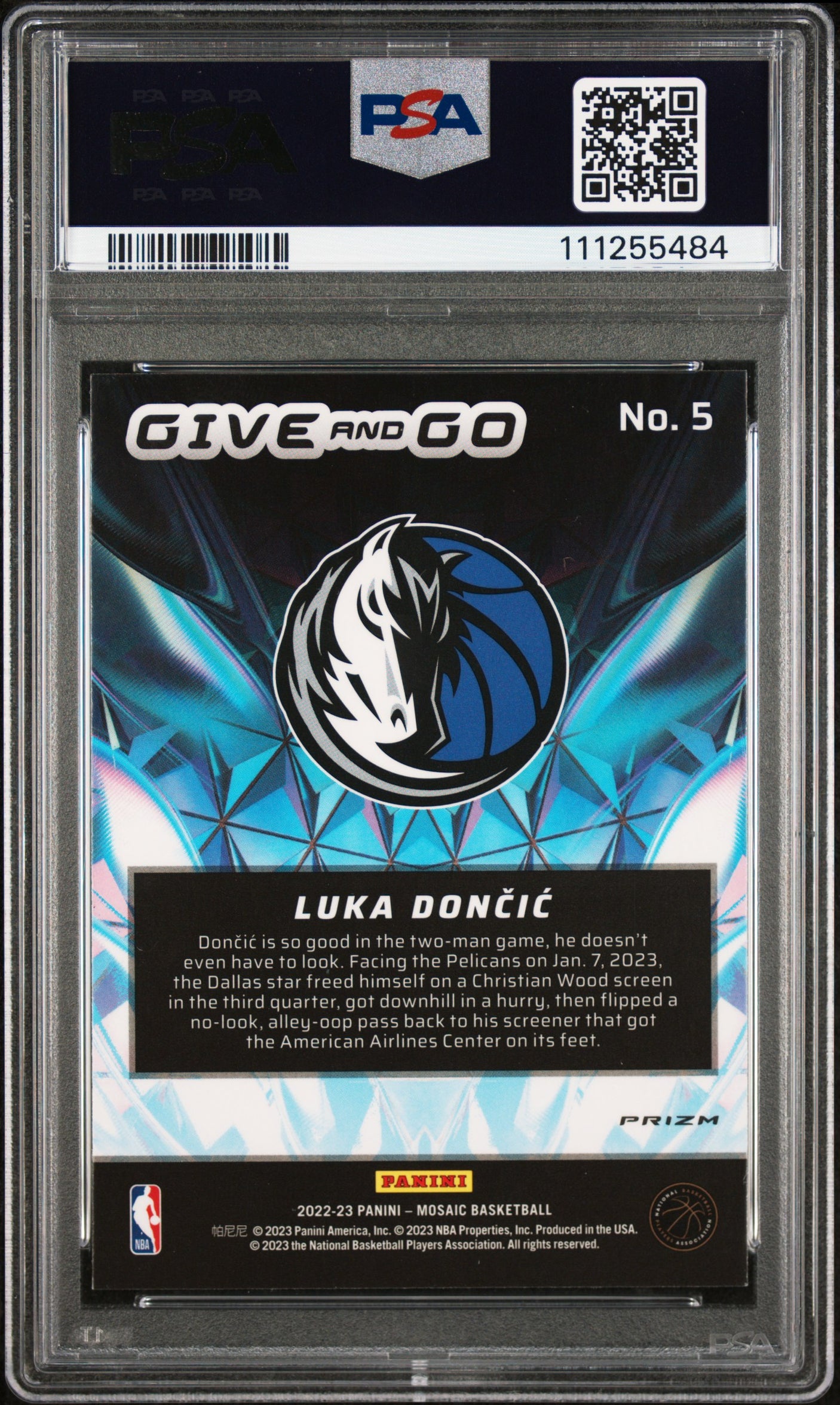 Luka Doncic Signed 2022 Mosaic Give and Go Green Prizm #5 Card PSA Slabbed