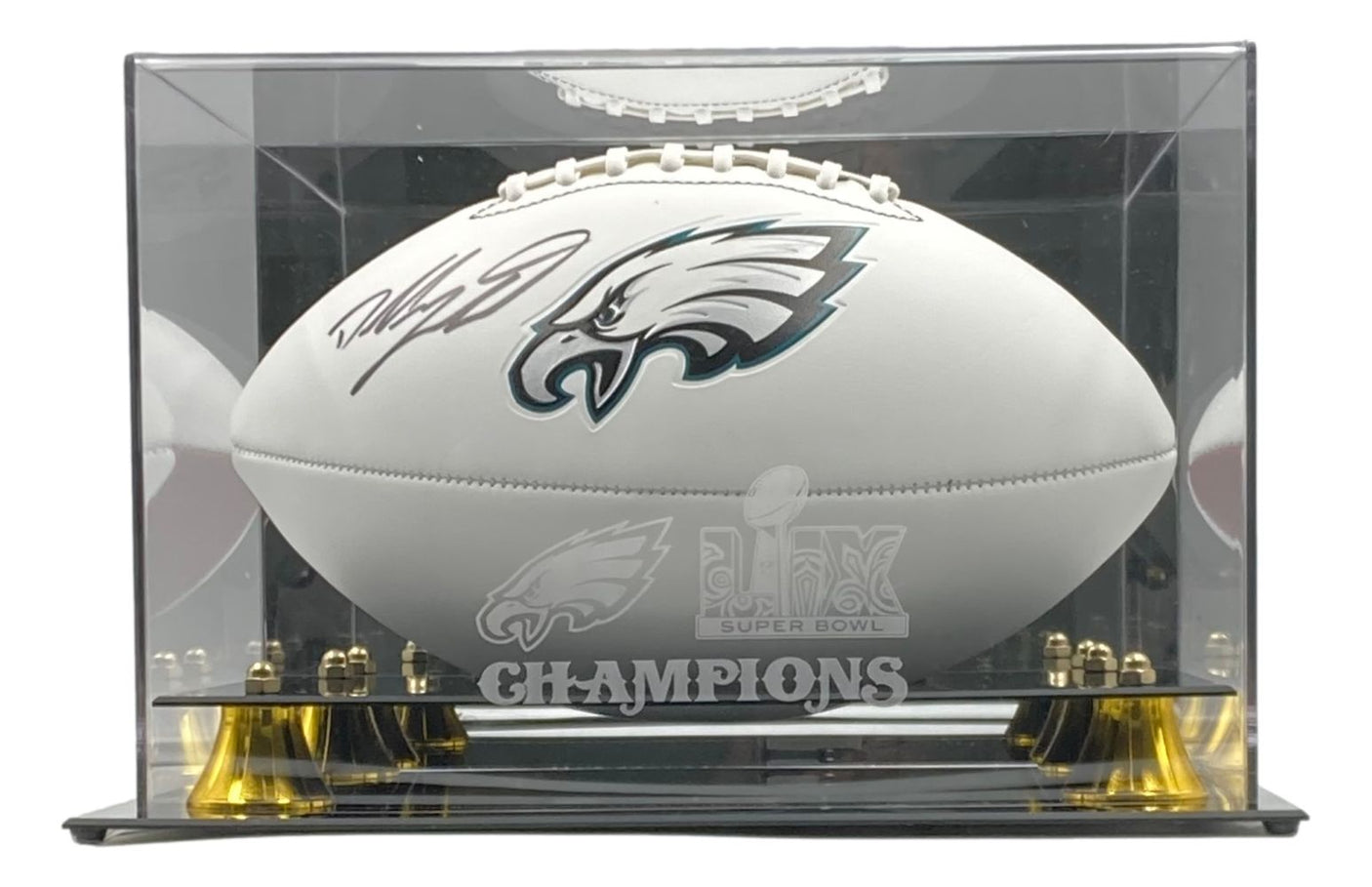 Dallas Goedert Signed Eagles Logo Football Fanatics w/ Super Bowl 59 Case