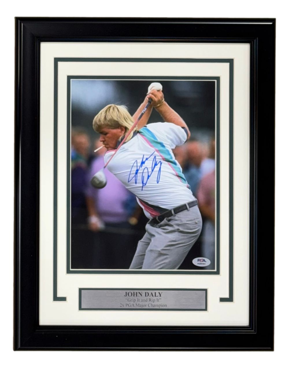 John Daly Signed In Blue Framed 8x10 PGA Golf Smoking Photo PSA/DNA