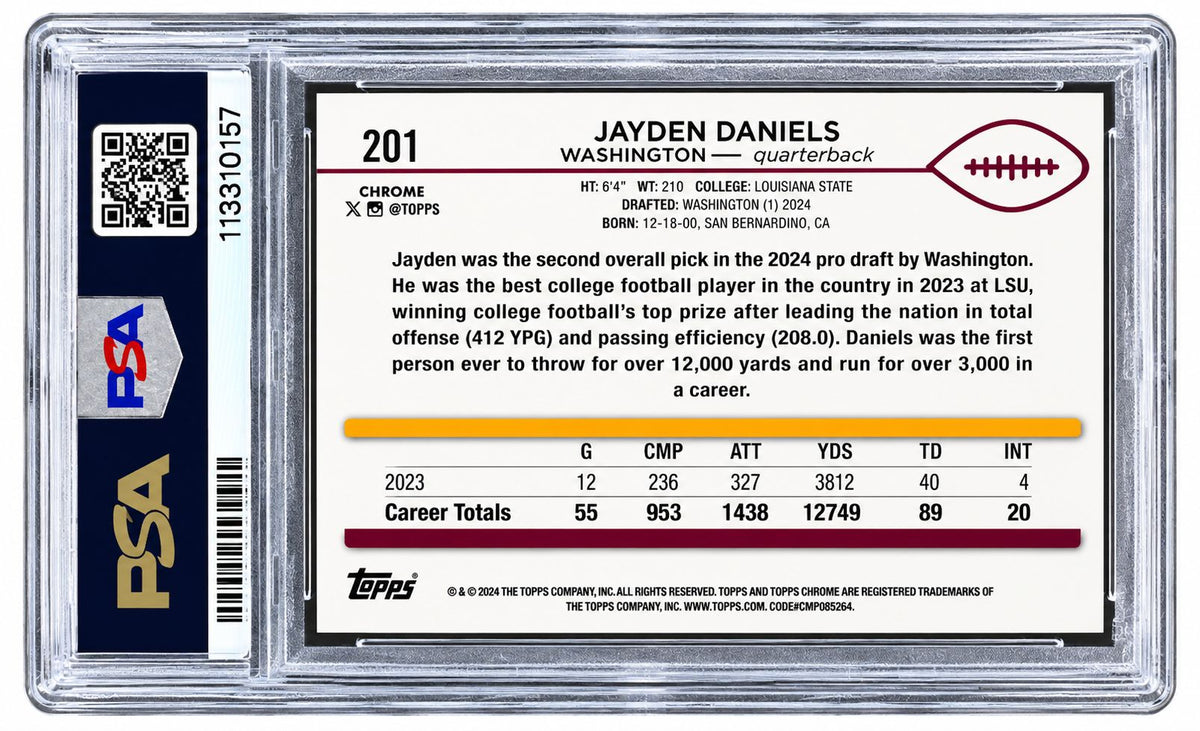2024 Topps Chrome X-Fractor #201 Jayden Daniels Rookie Card PSA Gem MT 10