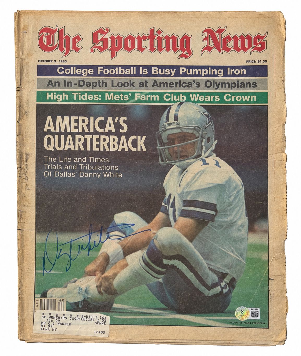 Danny White Dallas Cowboys Signed 1983 Sporting News Newspaper BAS