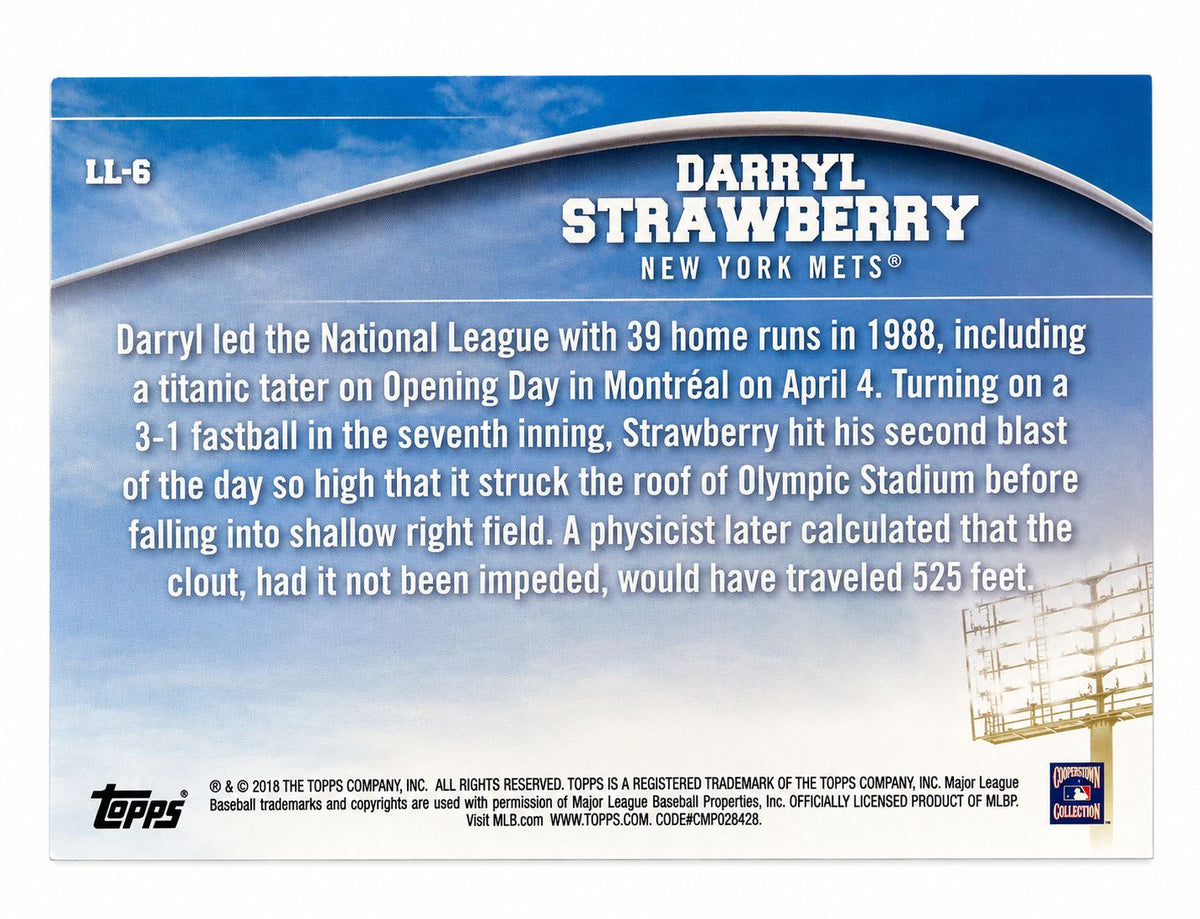 Darryl Strawberry Signed 2018 Topps #LL-6 Oversized Trading Card w/ 3 Insc BAS