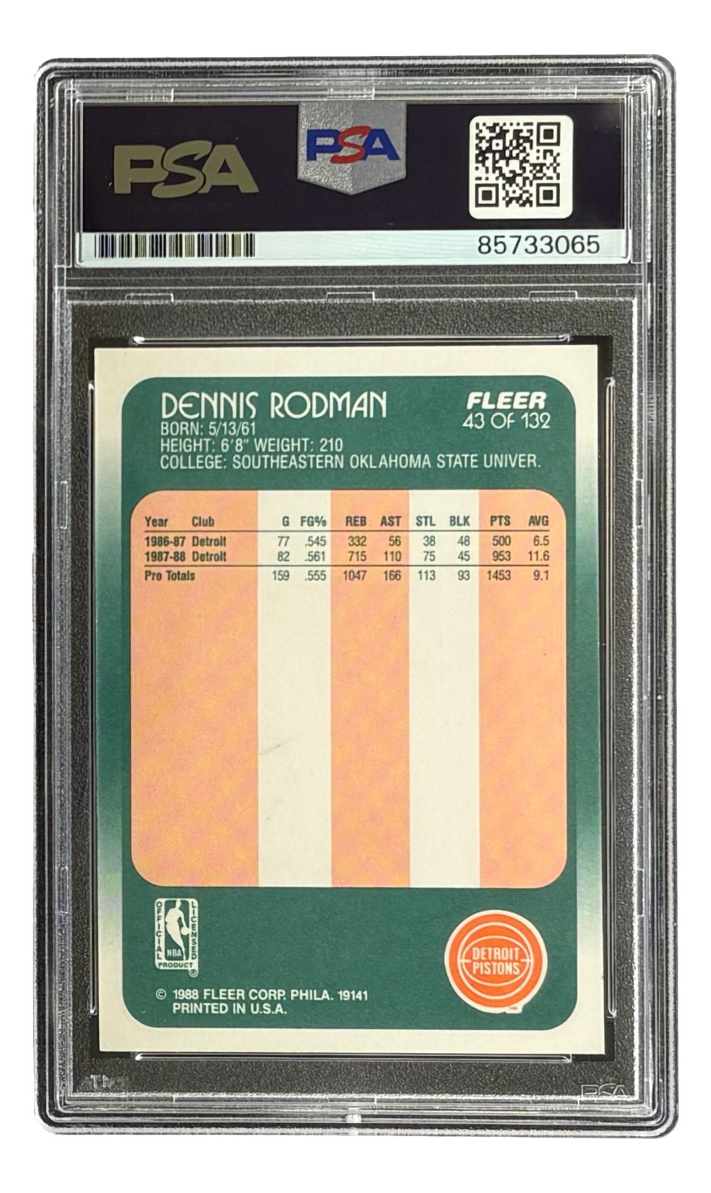 Dennis Rodman Signed 1988 Fleer #43 Pistons Rookie Card PSA/DNA