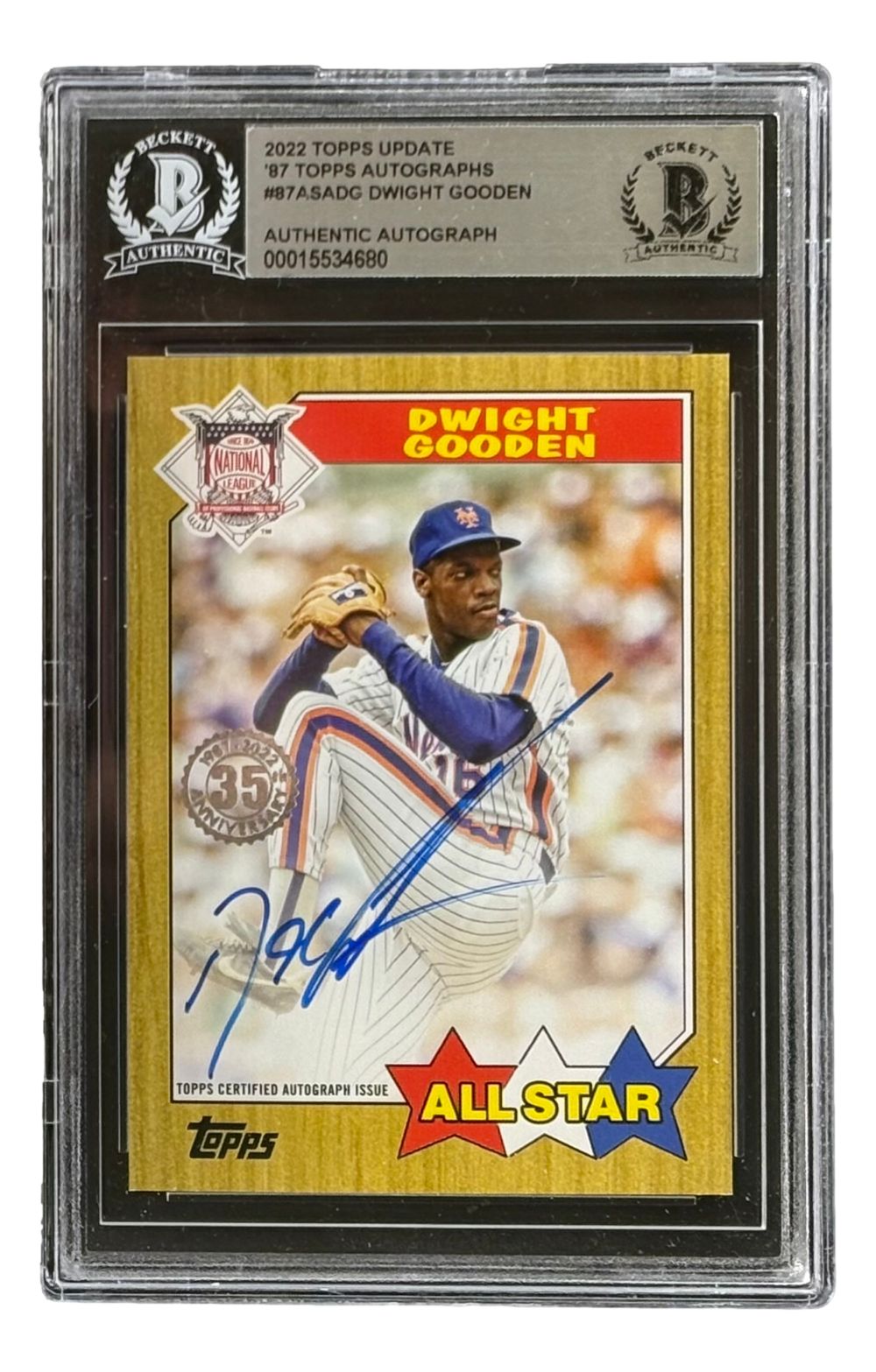 The Sports Integrity Doc Gooden Signed 2022 Topps #87ASA-DG New York Mets Trading Card BAS features his blue ink autograph and an All Star label.