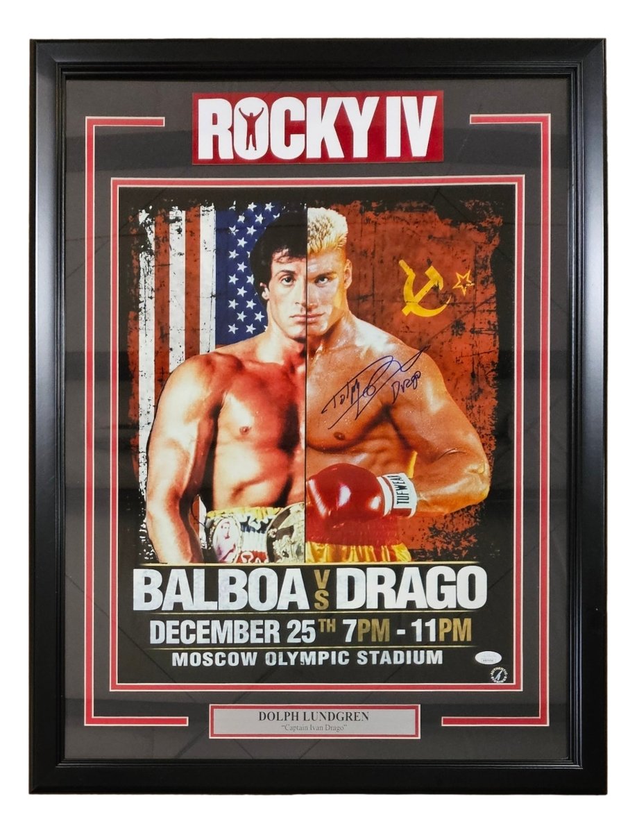 Dolph Lundgren Signed Framed 16x20 Rocky IV Poster Photo Drago Inscribed JSA ITP - Sports Integrity