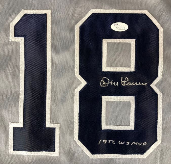 Don Larsen New York Signed Gray Baseball Jersey 1956 WS MVP Inscribed JSA - Sports Integrity