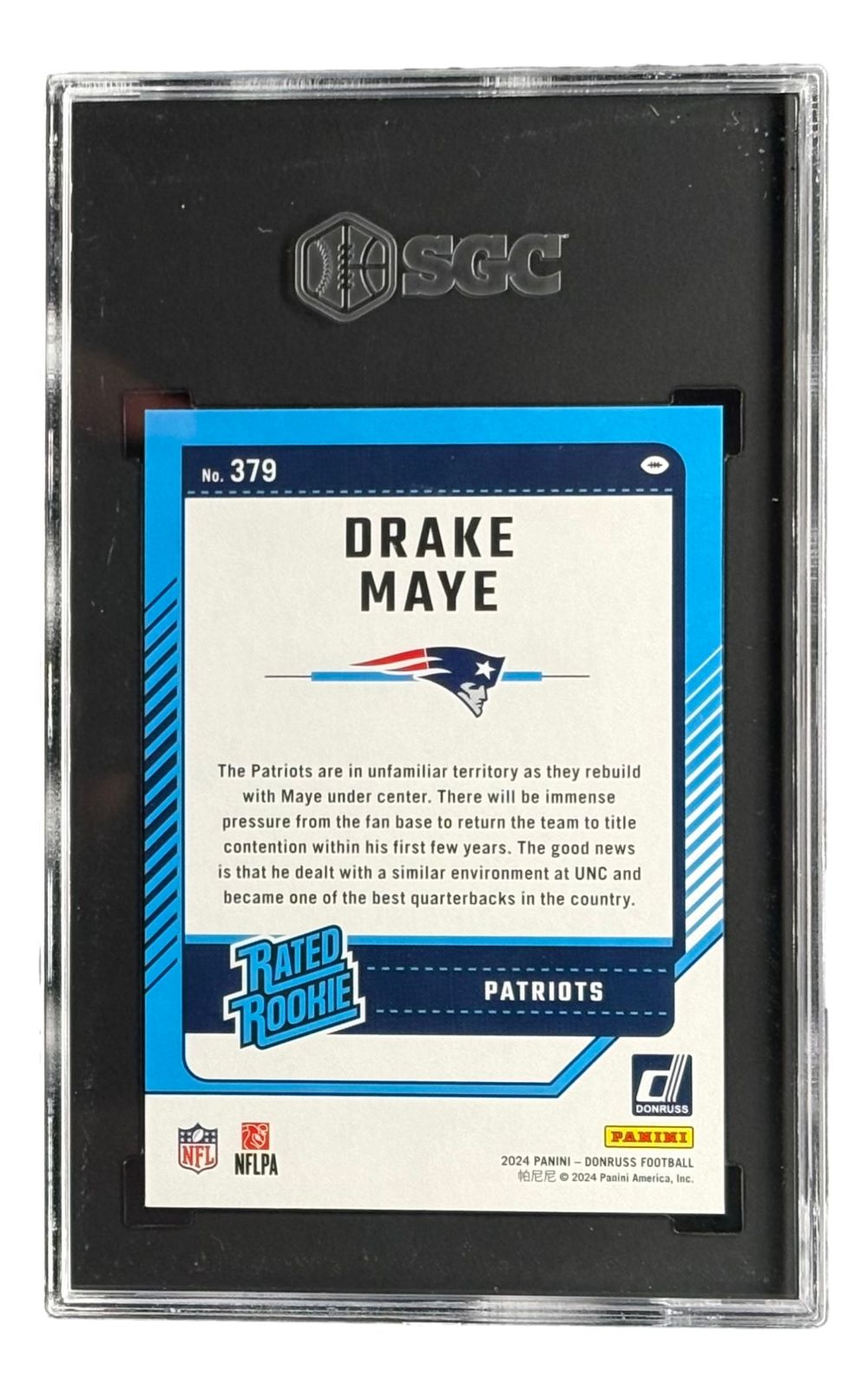 Drake Maye 2024 Donruss #379 New England Patriots Rookie Card SGC GM 10