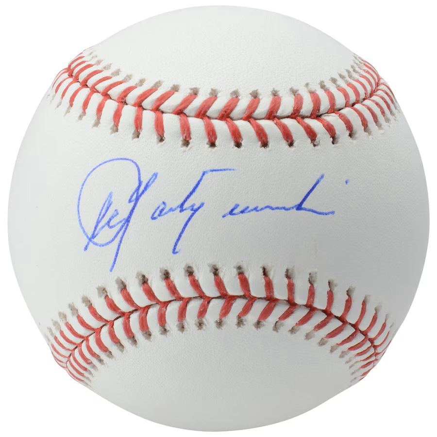 The Sports Integrity Carl Yastrzemski Boston Red Sox Signed Official MLB Baseball showcases a blue ink autograph across one of its white panels with red stitching.