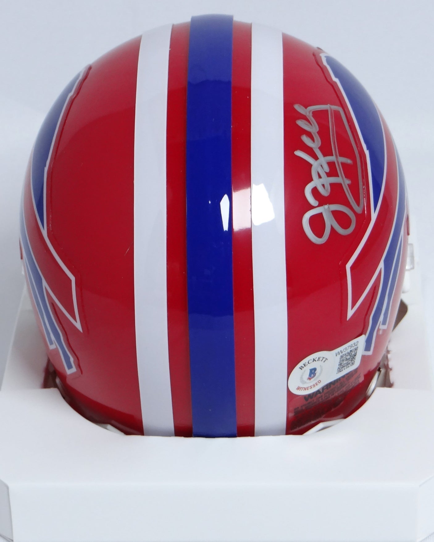 Jim Kelly Autographed Buffalo Bills 87-01 Mini Helmet-Beckett W Hologram *Silver