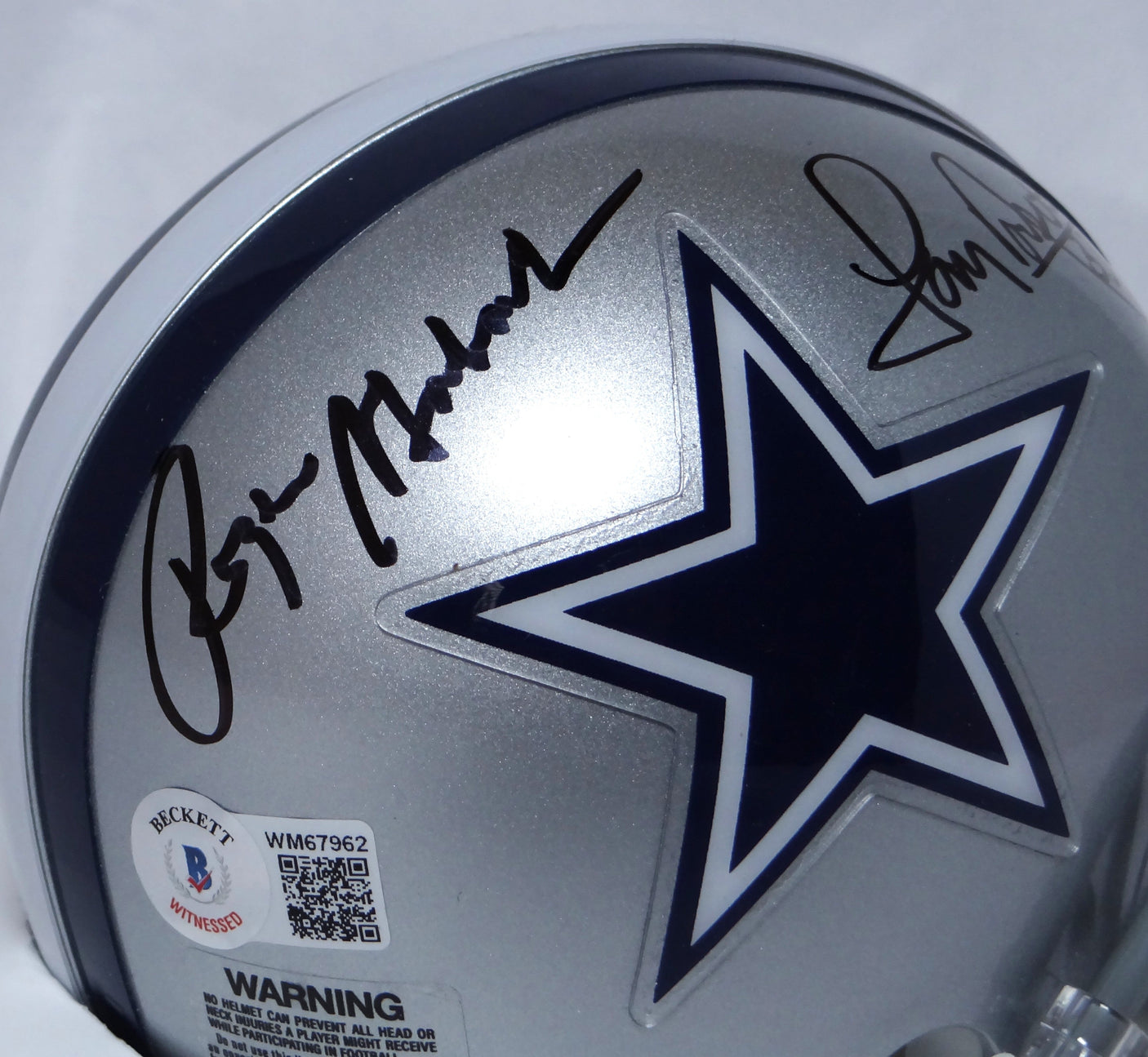 Roger Staubach, Tony Dorsett Autographed Cowboys Mini Helmet - Beckett Holo