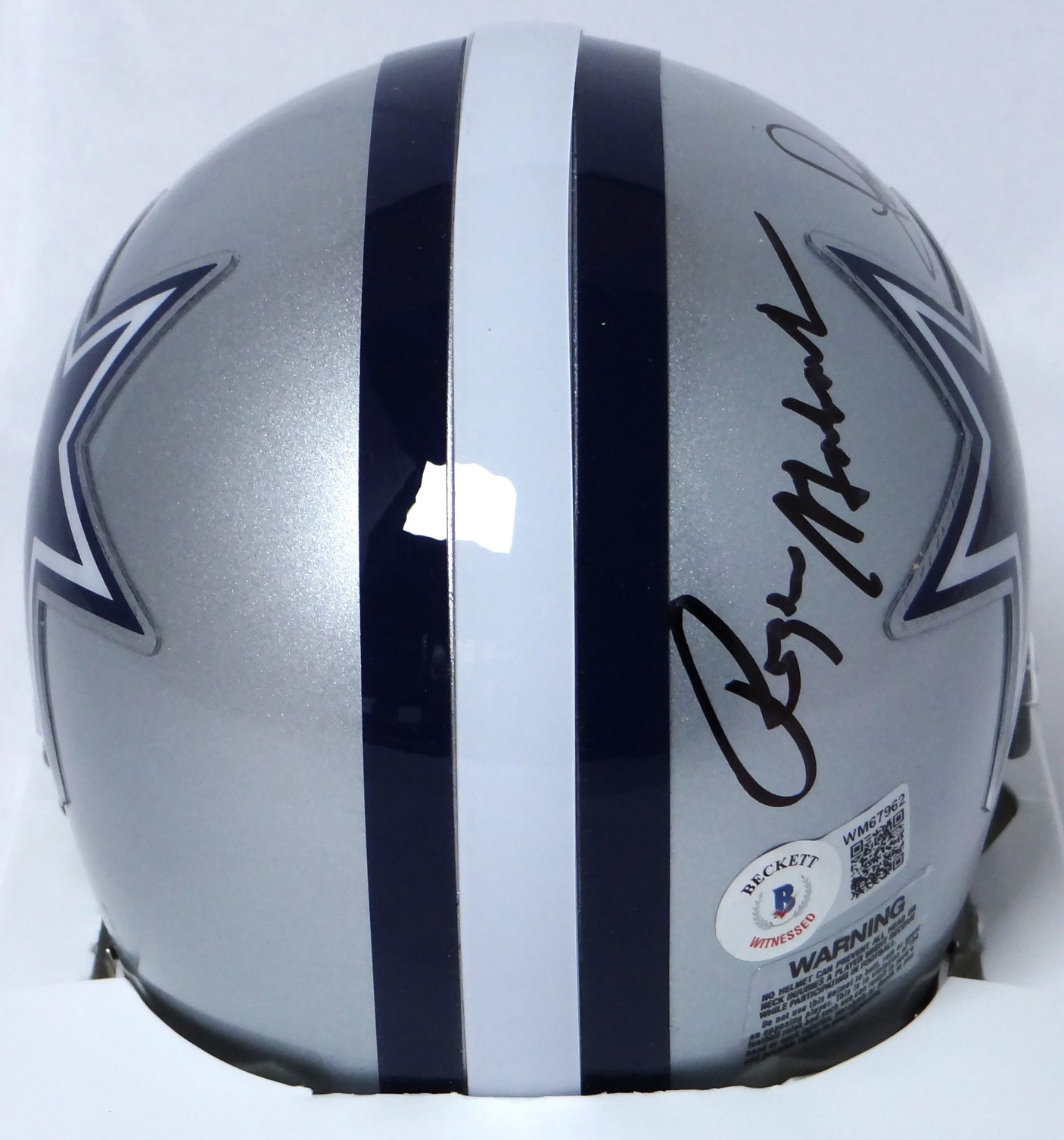 Roger Staubach, Tony Dorsett Autographed Cowboys Mini Helmet - Beckett Holo